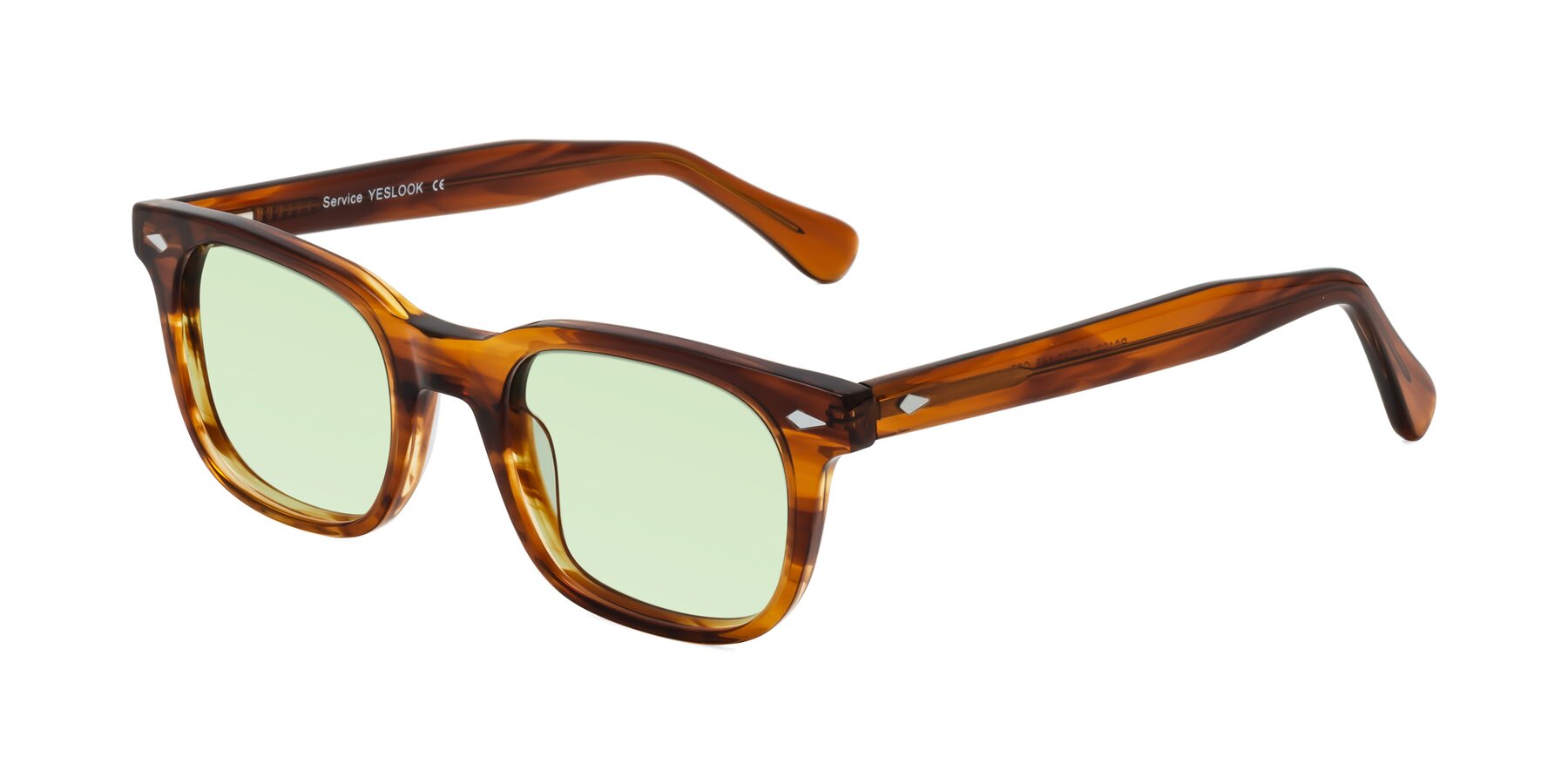 Angle of Raemo in Cola Brown Striped with Light Green Tinted Lenses