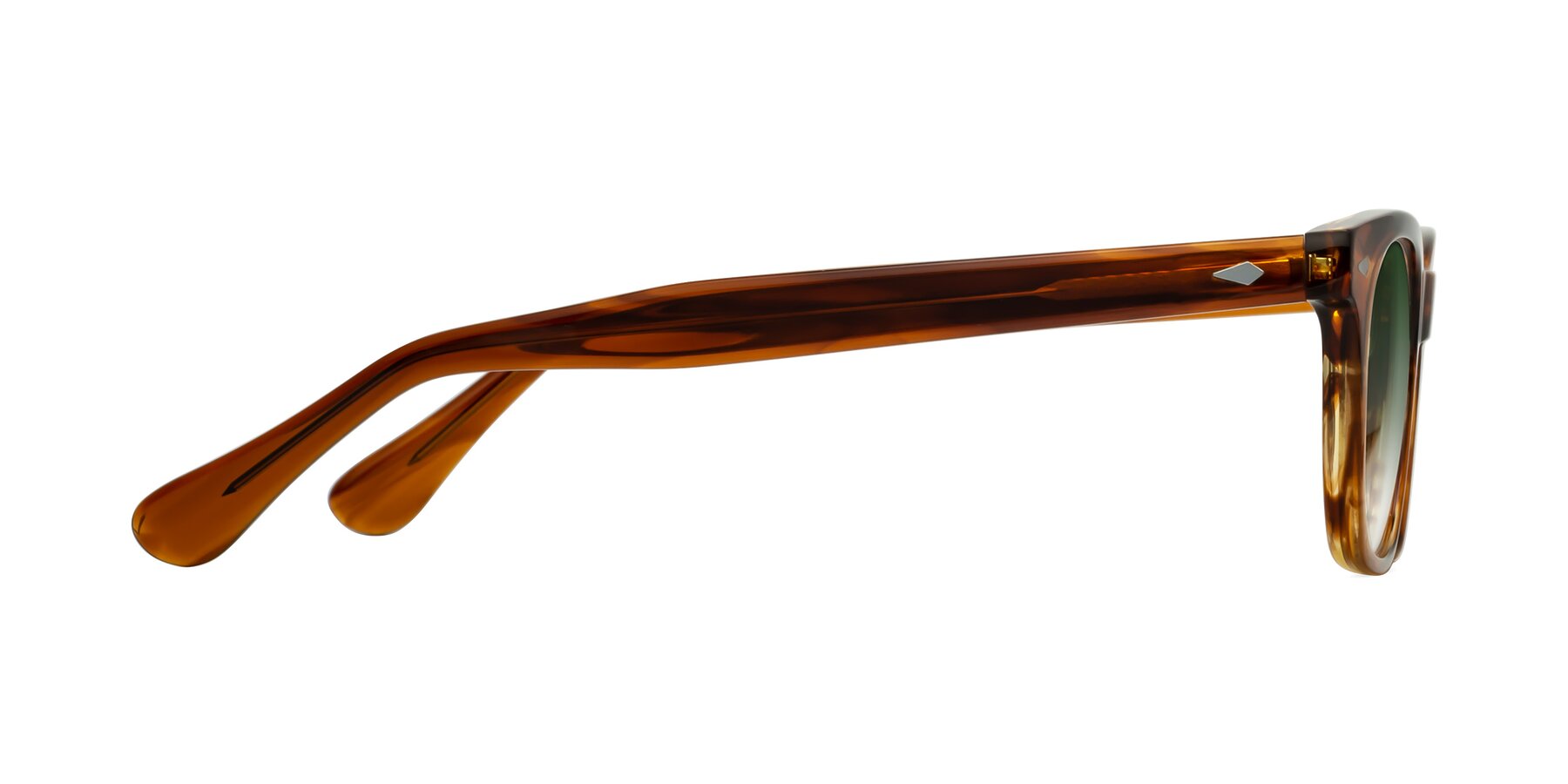 Side of Raemo in Cola Brown Striped with Green Gradient Lenses