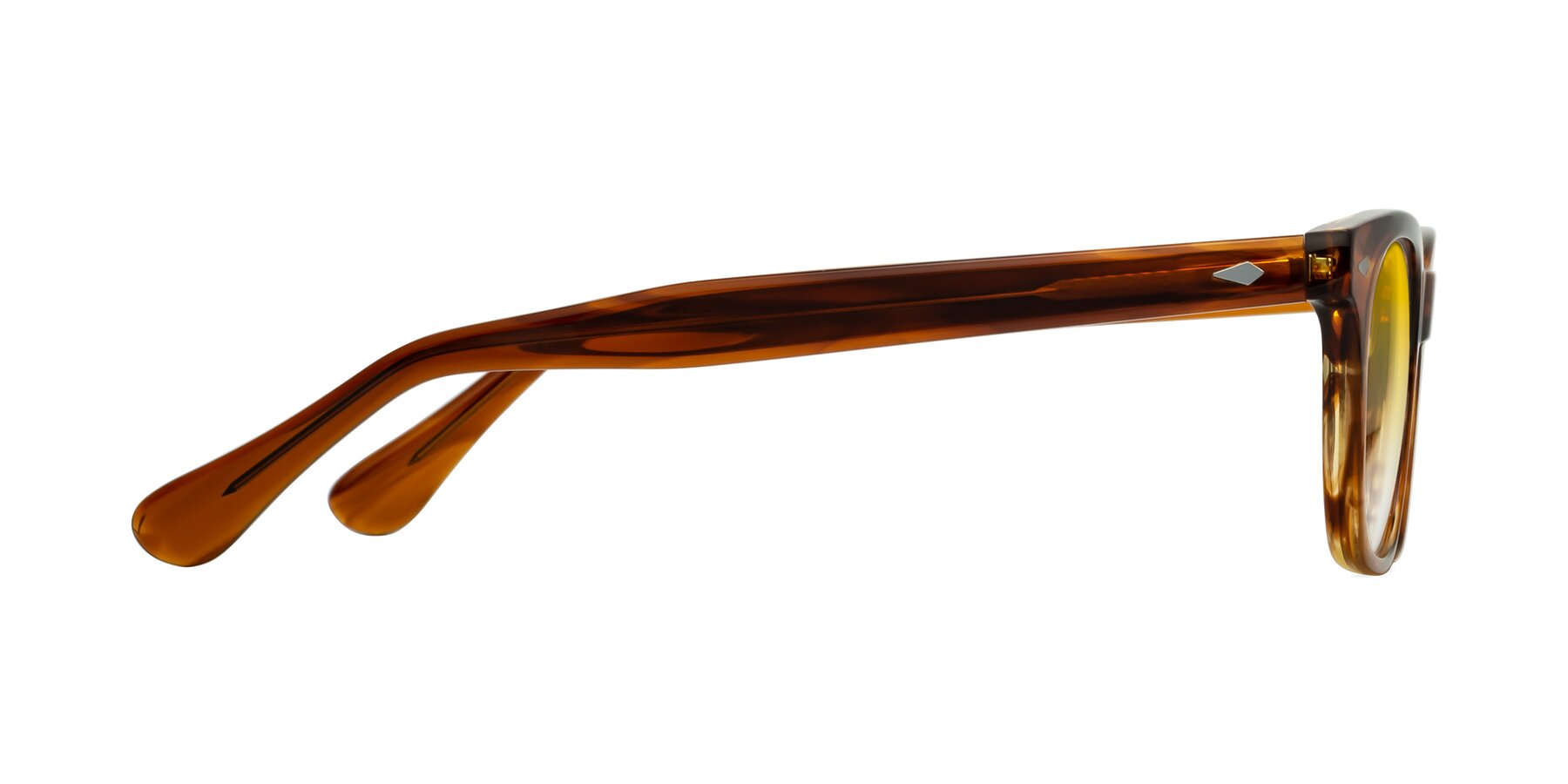 Side of Raemo in Cola Brown Striped with Yellow Gradient Lenses