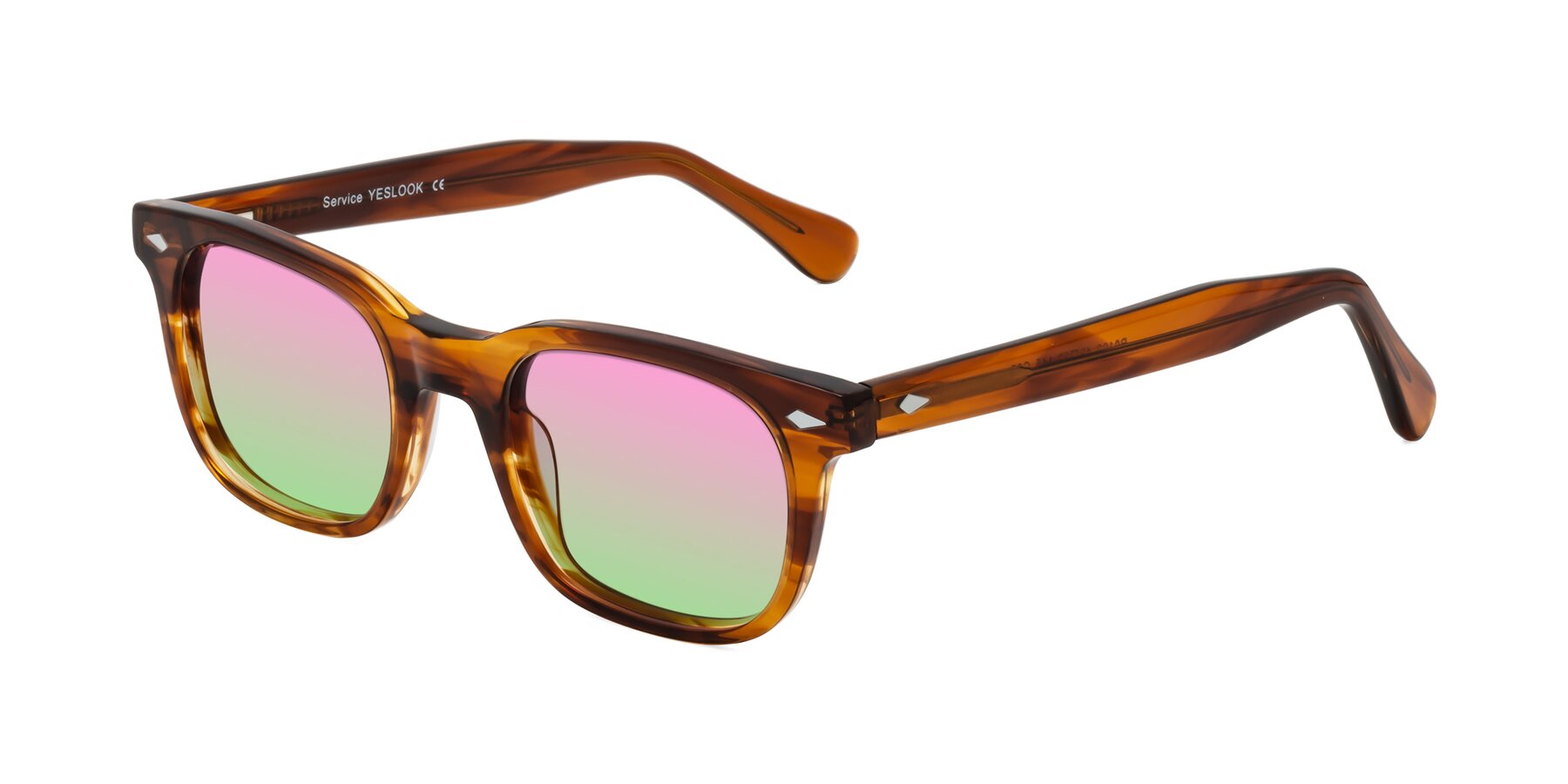 Angle of Raemo in Cola Brown Striped with Pink / Green Gradient Lenses