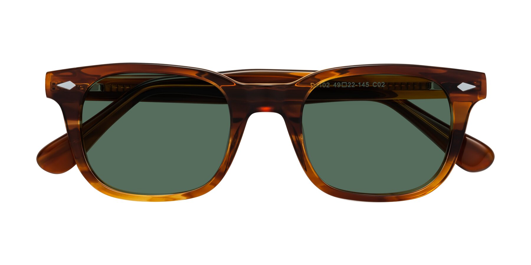Folded Front of Raemo in Cola Brown Striped with Green Polarized Lenses