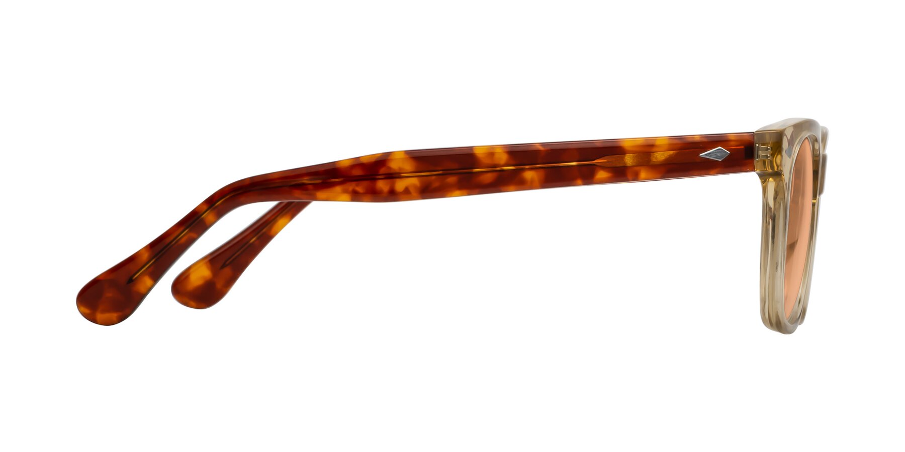 Side of Raemo in Champagne/Tortoise with Light Orange Tinted Lenses
