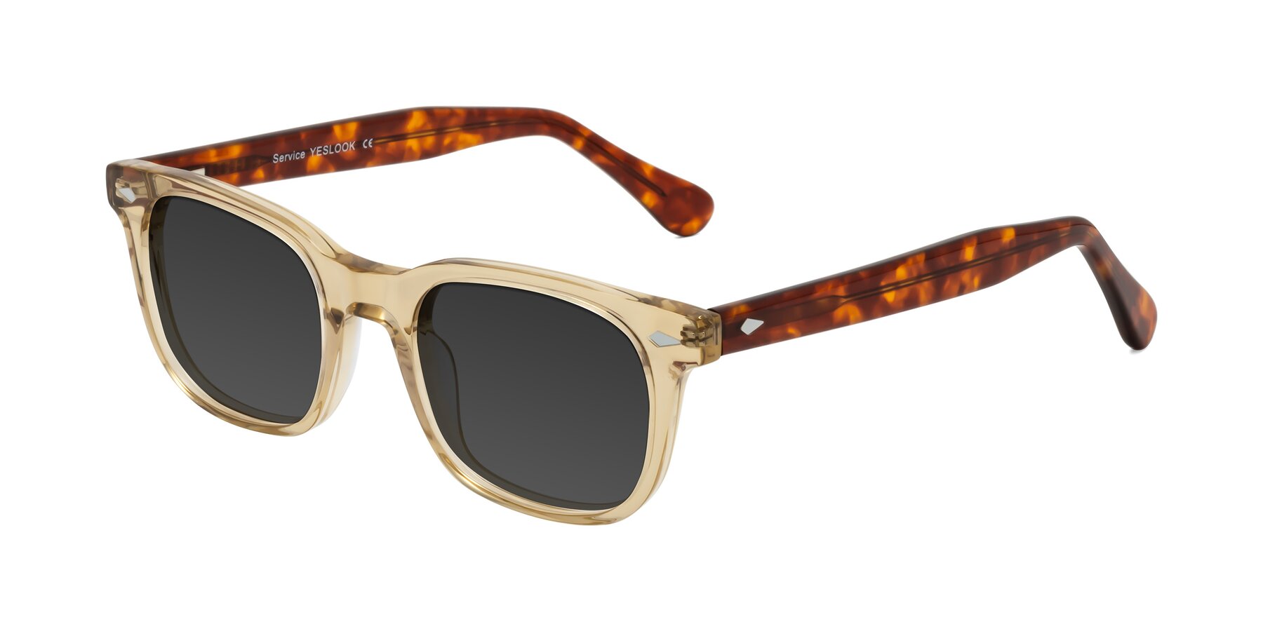 Angle of Raemo in Champagne/Tortoise with Gray Tinted Lenses
