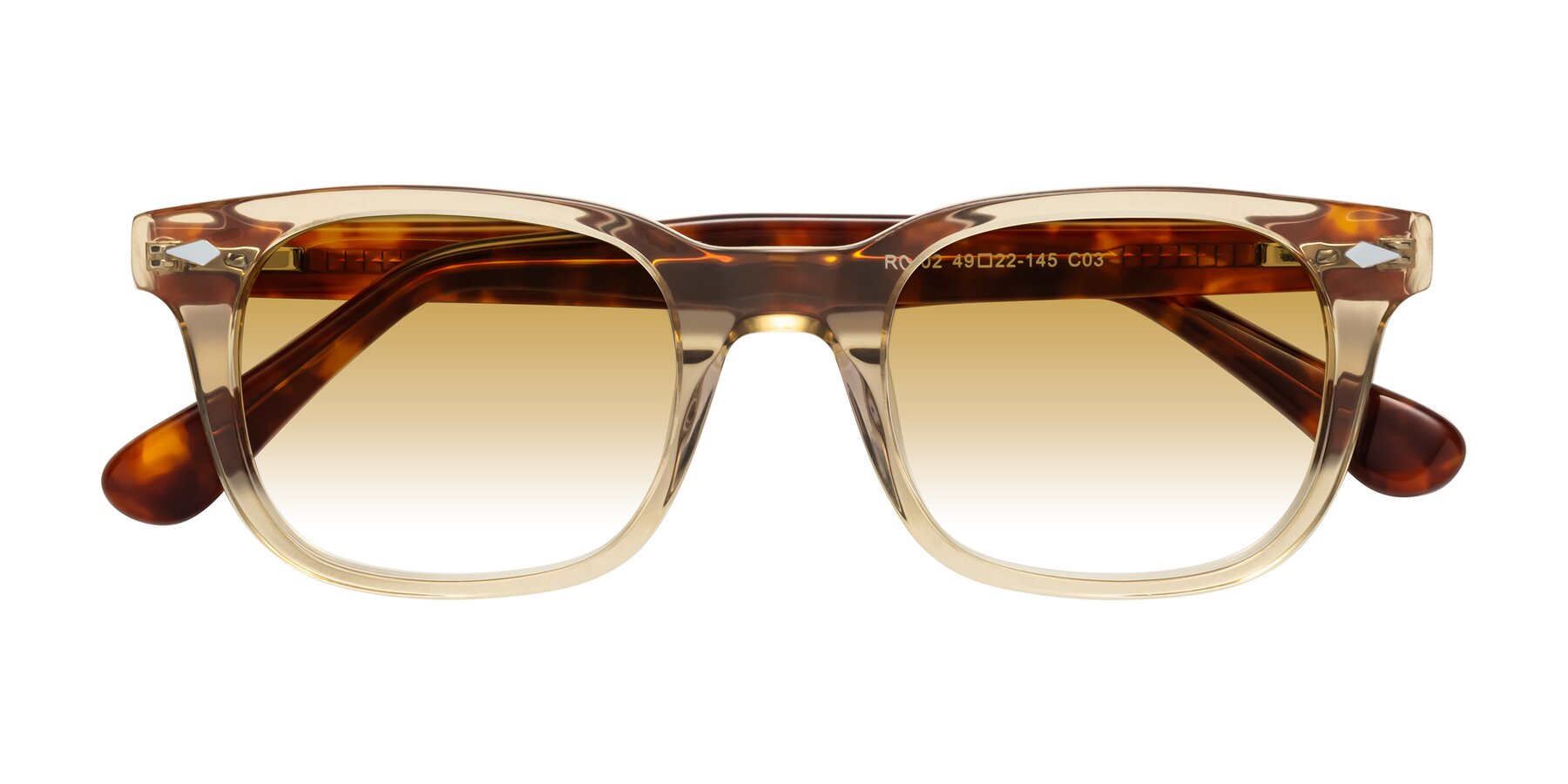 Folded Front of Raemo in Champagne/Tortoise with Champagne Gradient Lenses