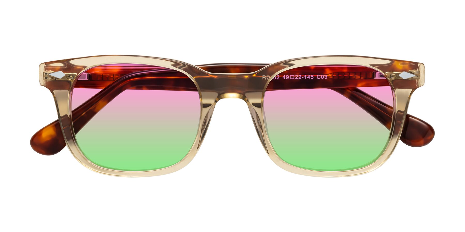 Folded Front of Raemo in Champagne/Tortoise with Pink / Green Gradient Lenses