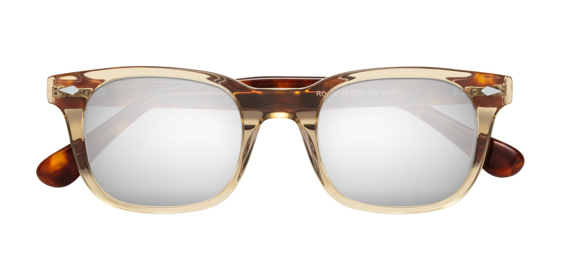 Folded Front of Raemo in Champagne/Tortoise with Silver Mirrored Lenses