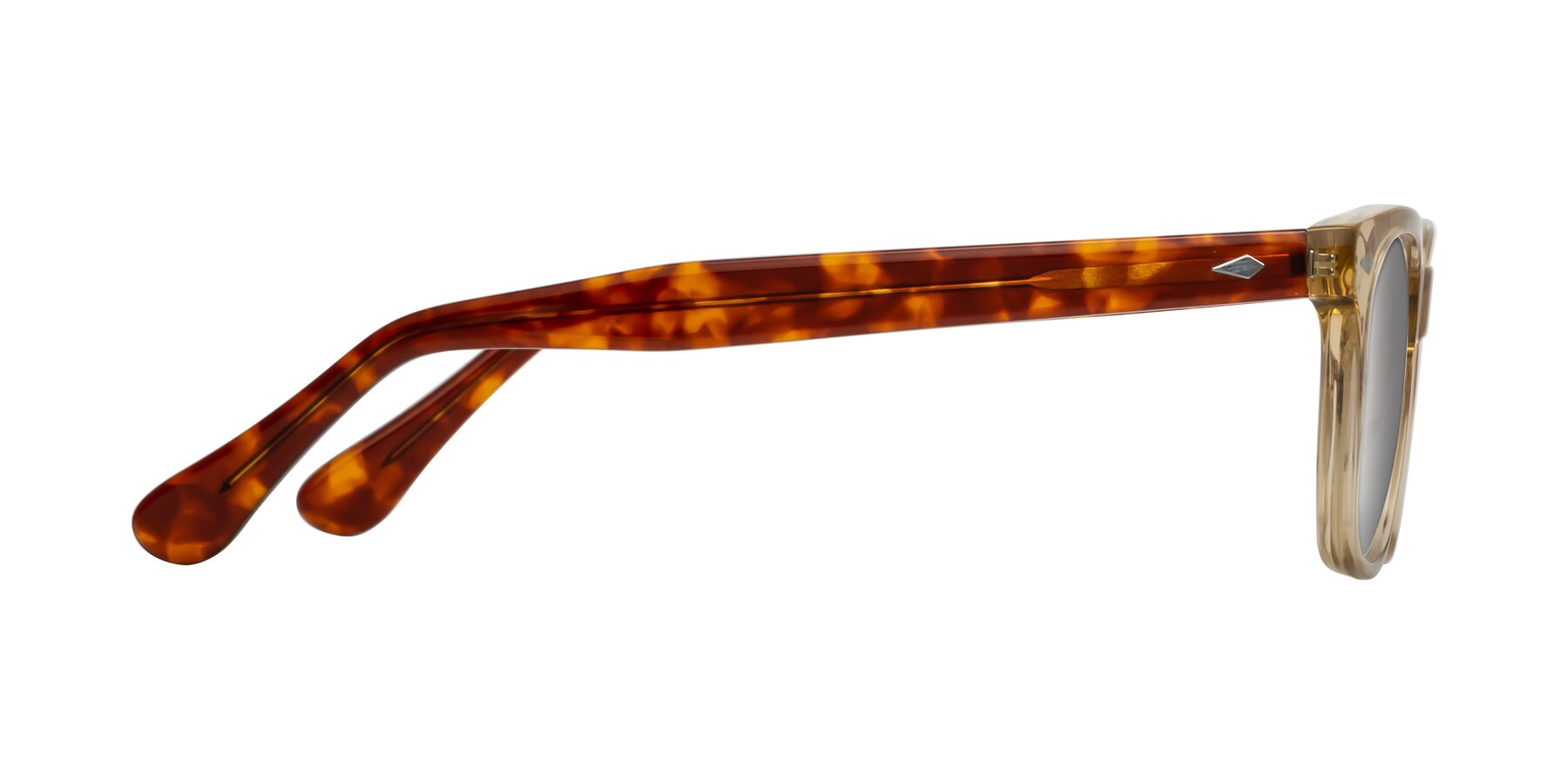 Side of Raemo in Champagne/Tortoise with Silver Mirrored Lenses