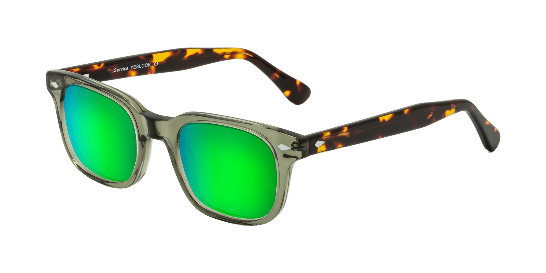 Angle of Raemo in Grayish Green-Tortoise with Green Mirrored Lenses