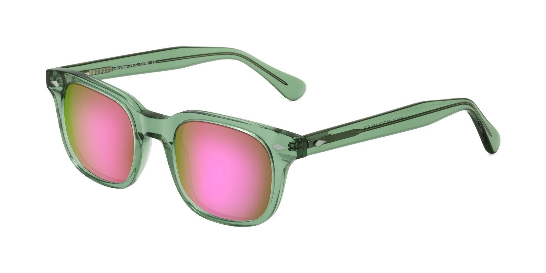 Angle of Raemo in Transparent Green with Pink Mirrored Lenses
