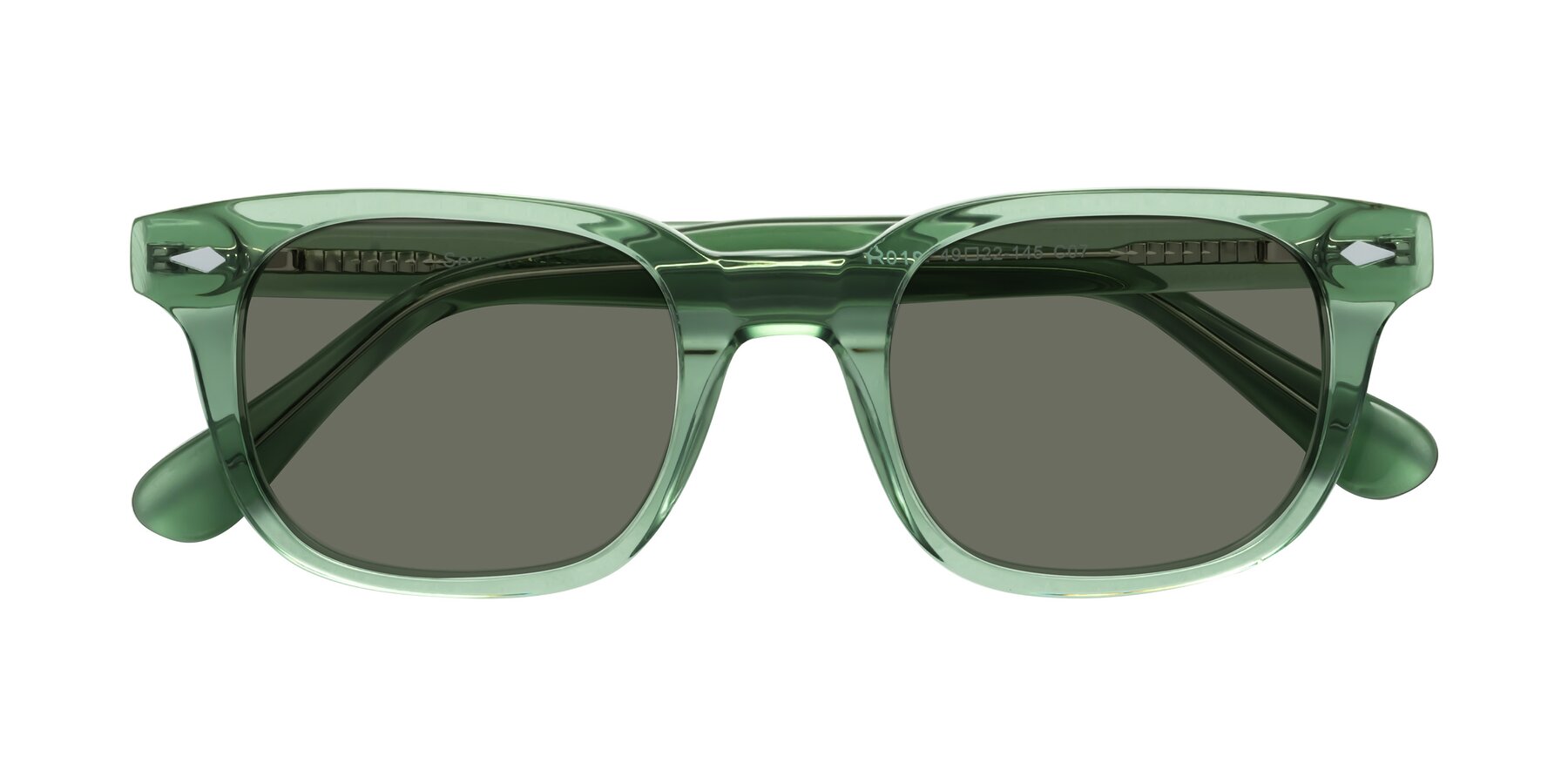 Folded Front of Raemo in Transparent Green with Gray Polarized Lenses