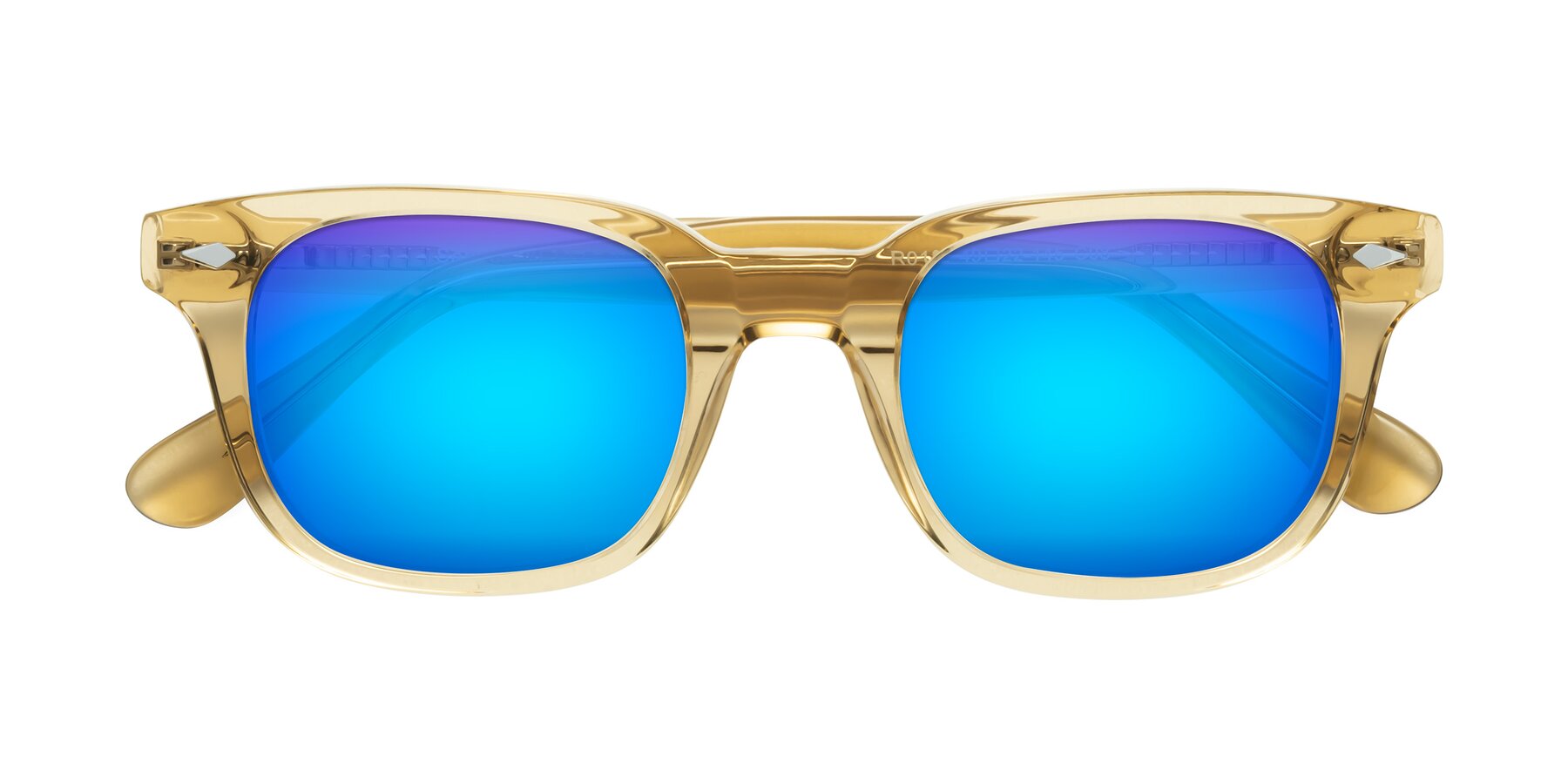 Folded Front of Raemo in Champagne with Blue Mirrored Lenses