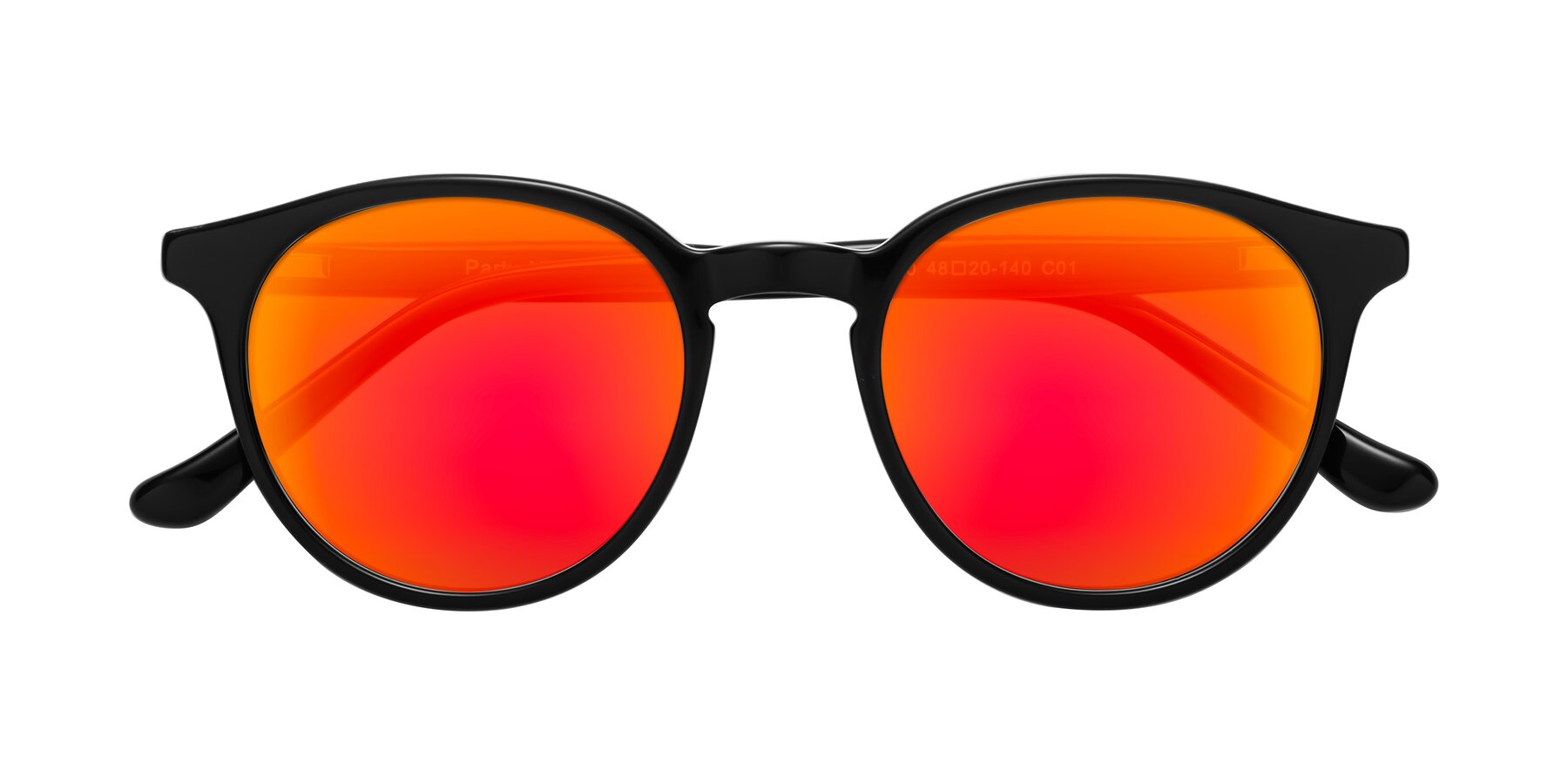 Folded Front of Party in Black with Red Gold Mirrored Lenses