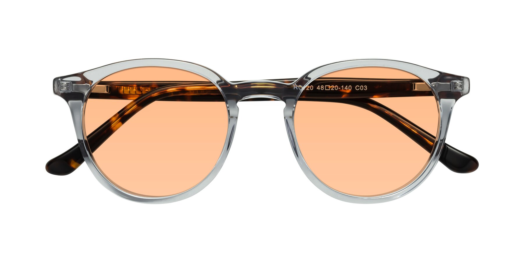 Folded Front of Party in Clear Gray-Tortoise with Light Orange Tinted Lenses