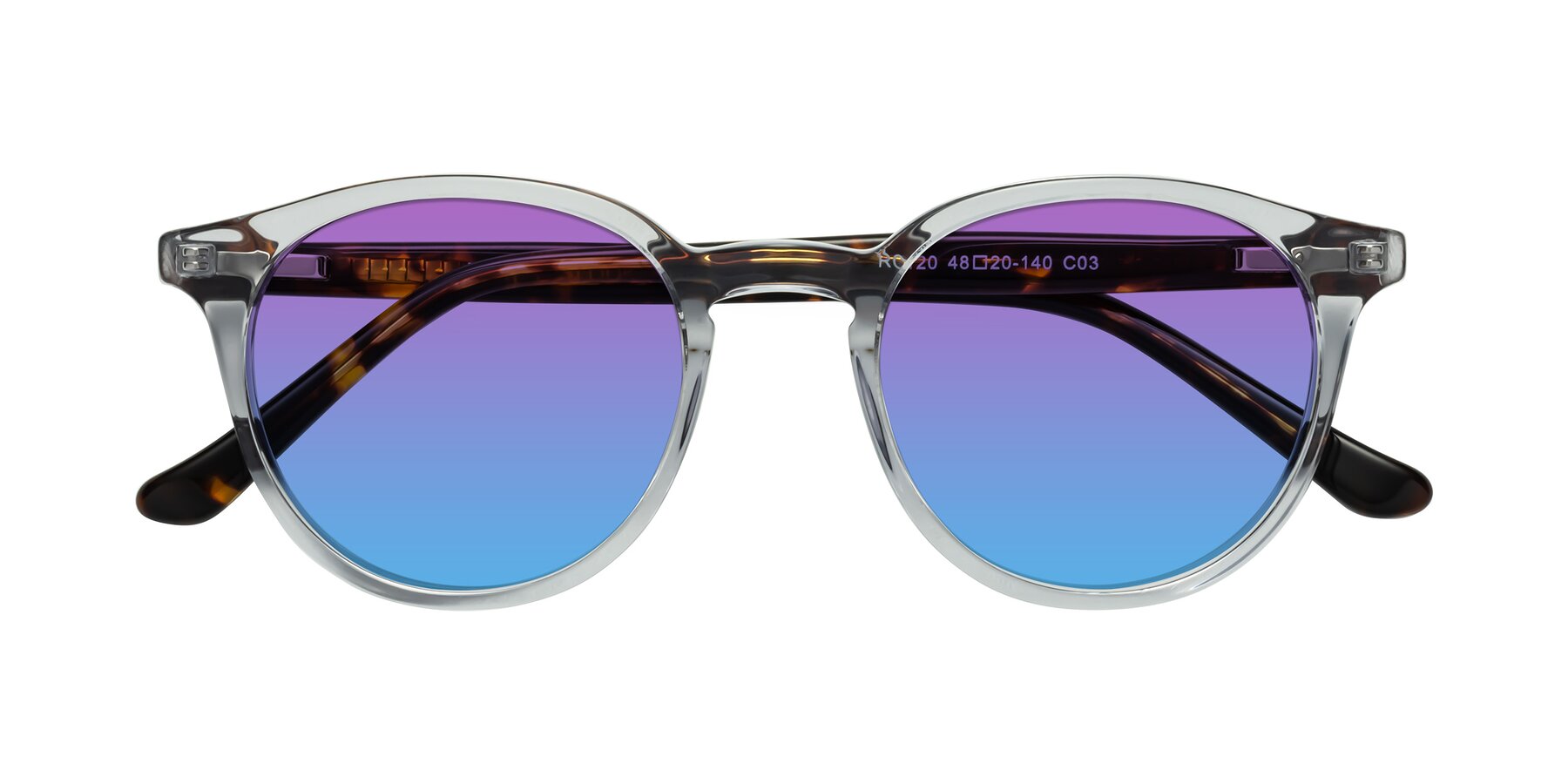 Folded Front of Party in Clear Gray/Tortoise with Purple / Blue Gradient Lenses