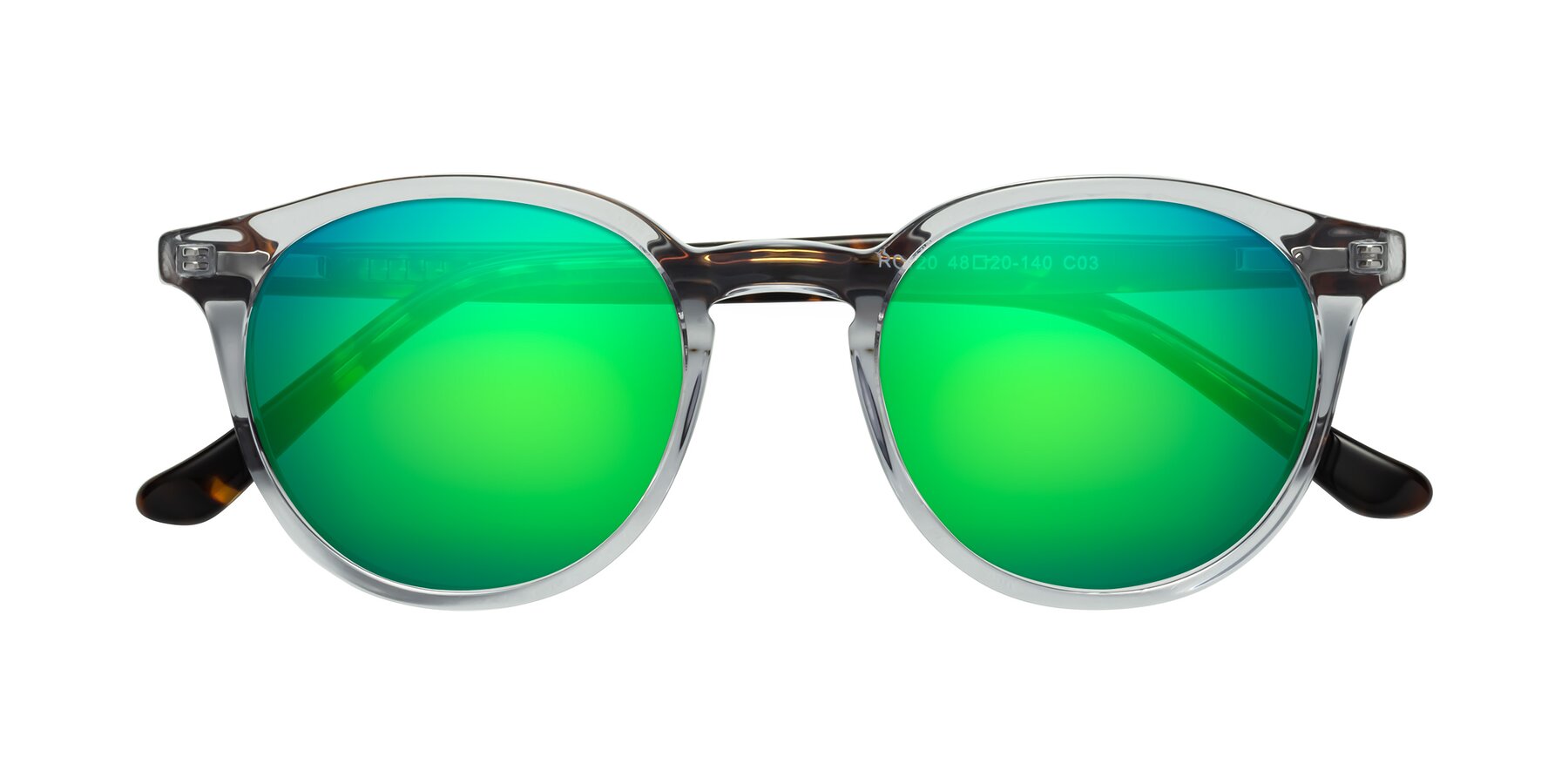 Folded Front of Party in Clear Gray-Tortoise with Green Mirrored Lenses
