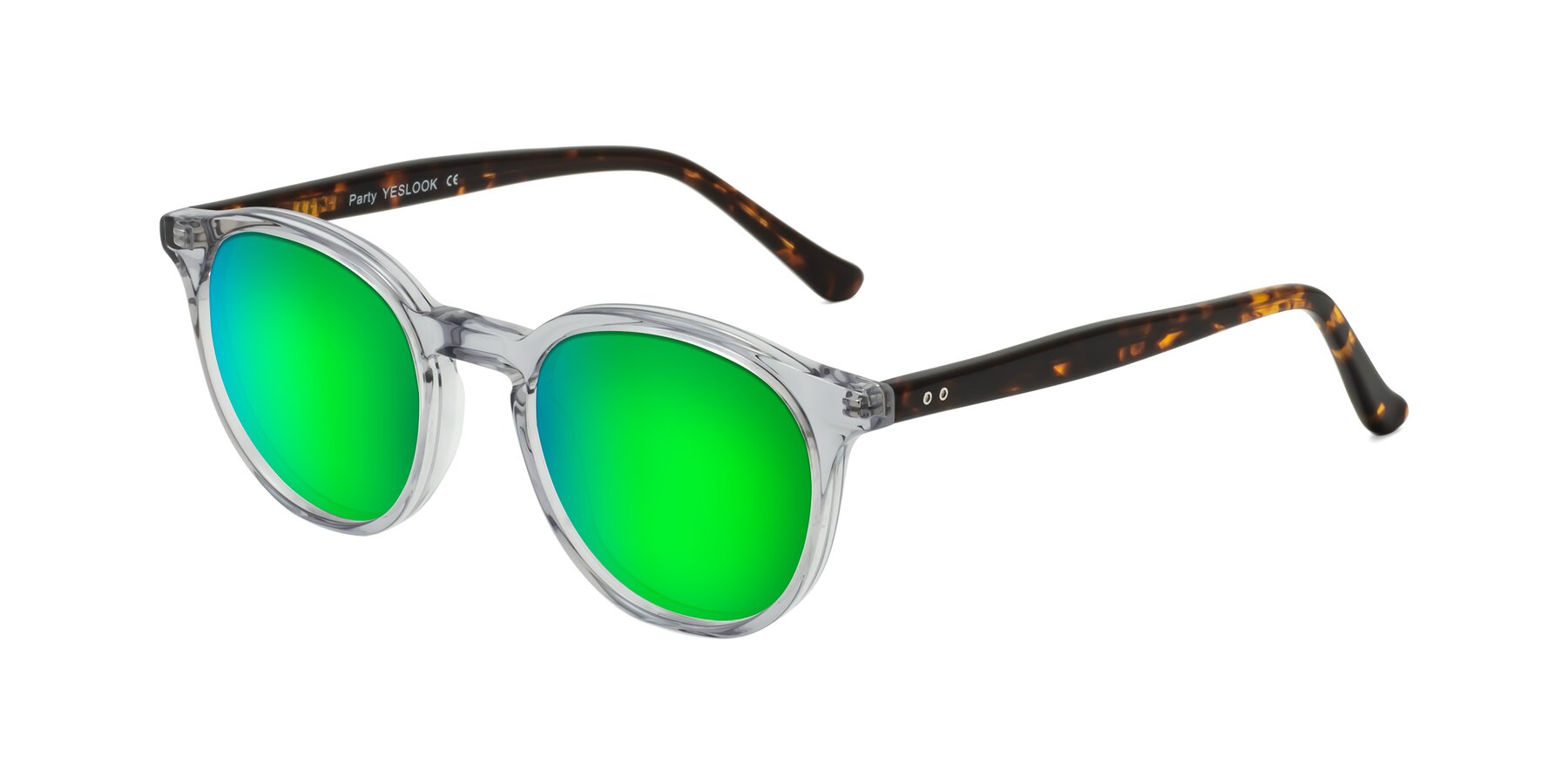 Angle of Party in Clear Gray-Tortoise with Green Mirrored Lenses