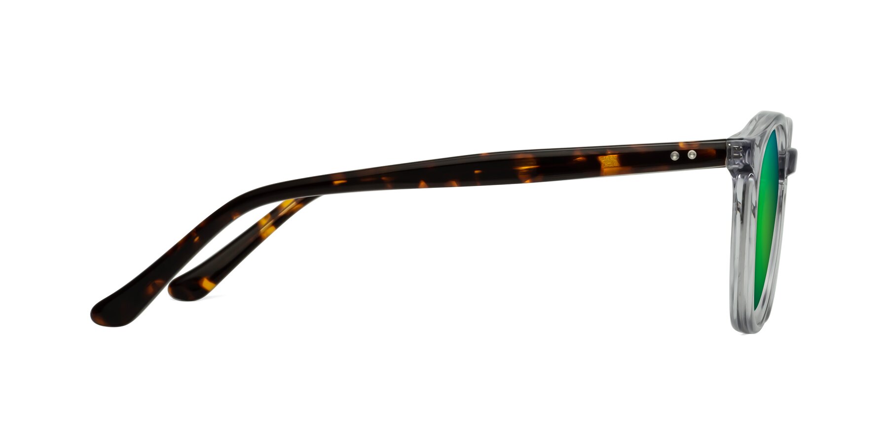 Side of Party in Clear Gray-Tortoise with Green Mirrored Lenses