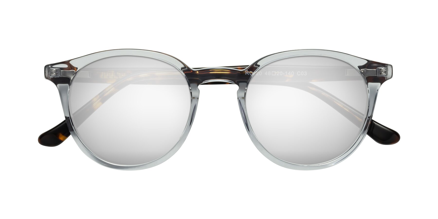Folded Front of Party in Clear Gray/Tortoise with Silver Mirrored Lenses
