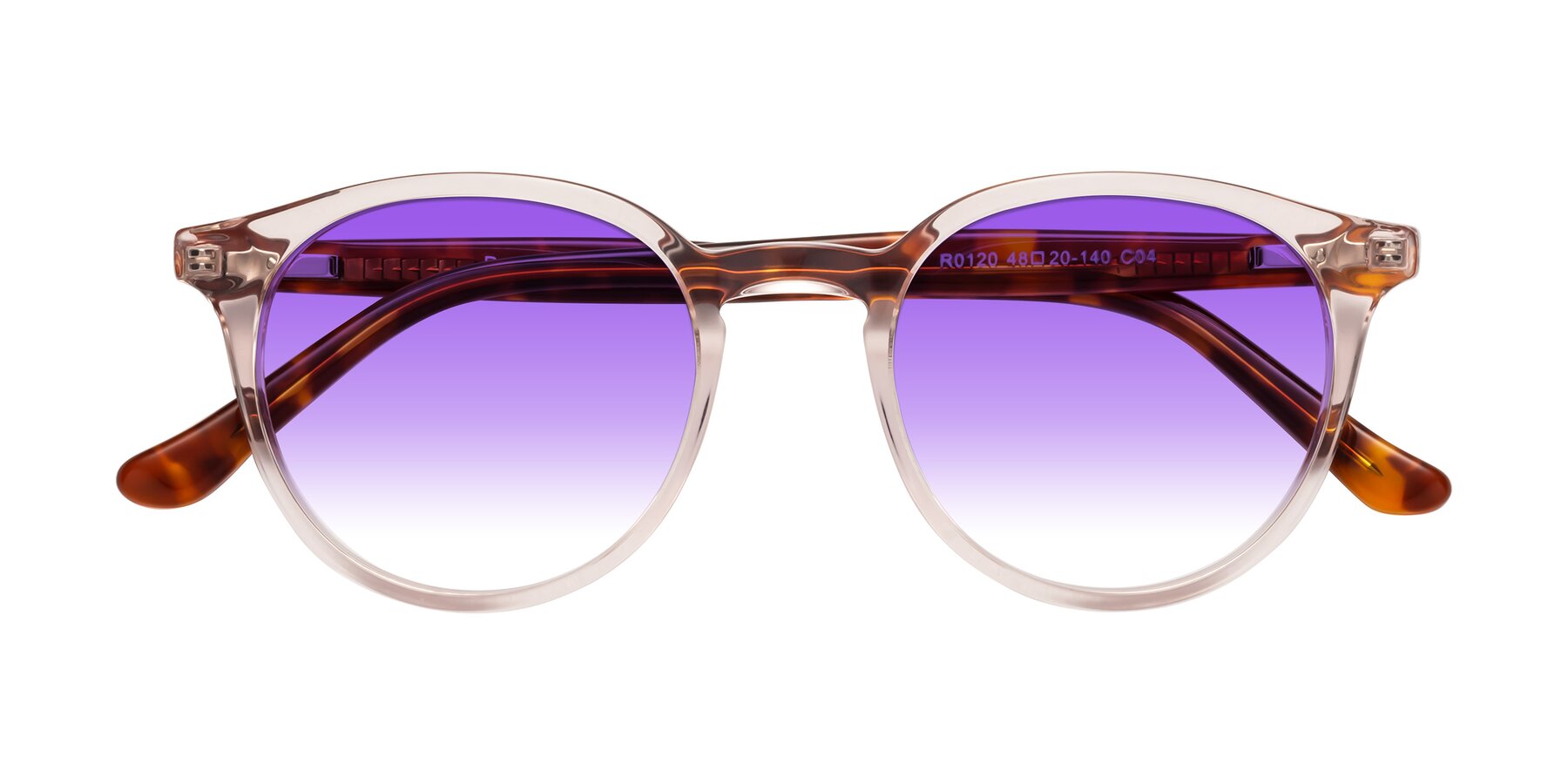 Folded Front of Party in Clear Pink-Tortoise with Purple Gradient Lenses