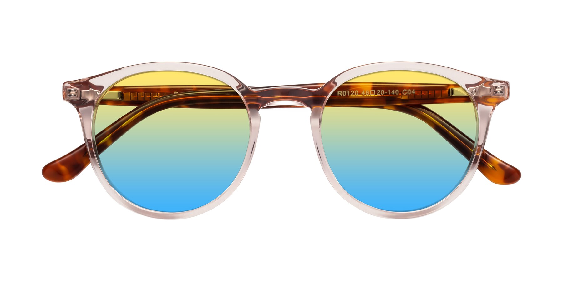 Folded Front of Party in Clear Pink-Tortoise with Yellow / Blue Gradient Lenses
