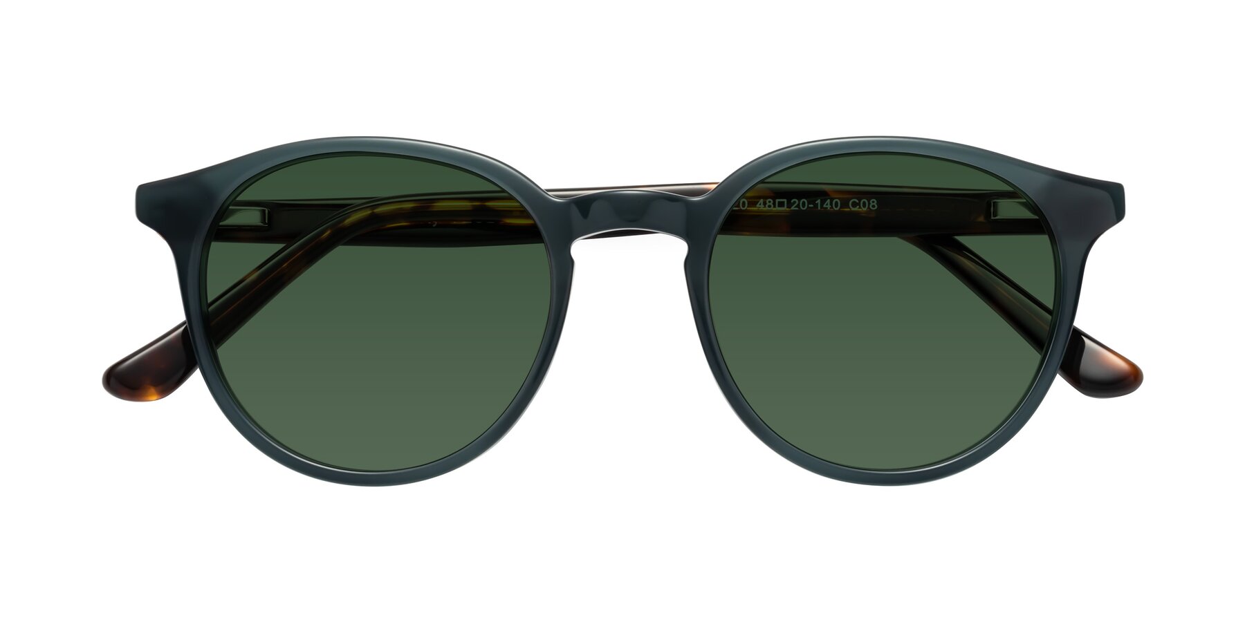 Folded Front of Party in Abyss Blue/Tortoise with Green Tinted Lenses