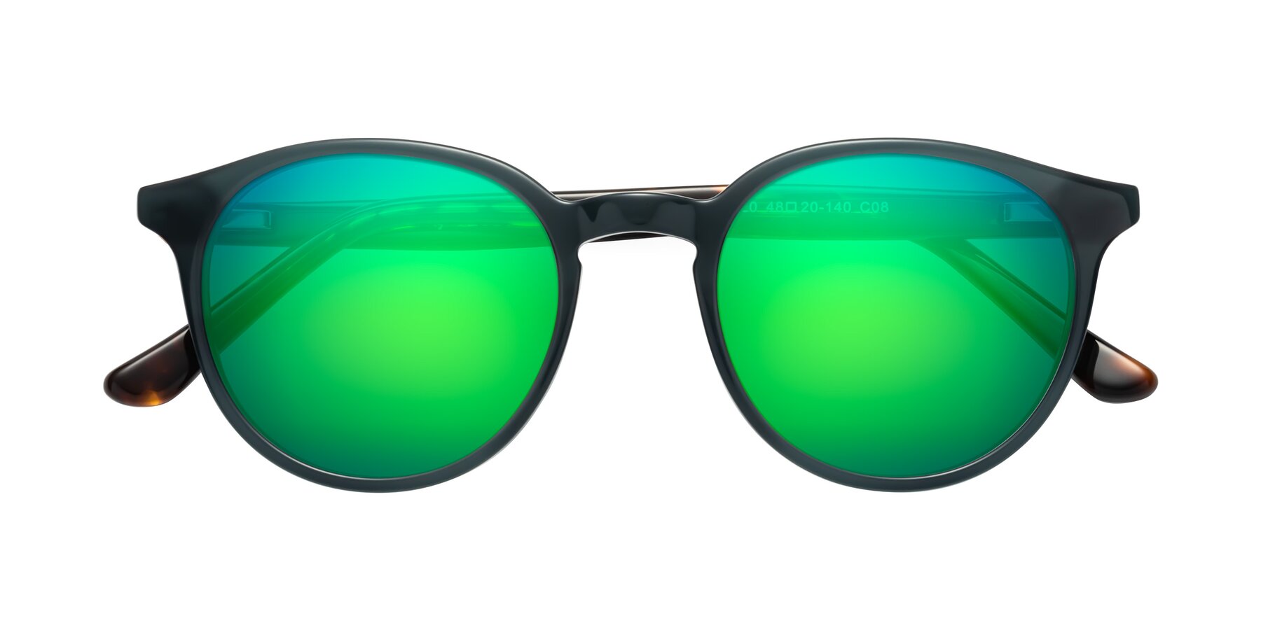Folded Front of Party in Abyss Blue/Tortoise with Green Mirrored Lenses
