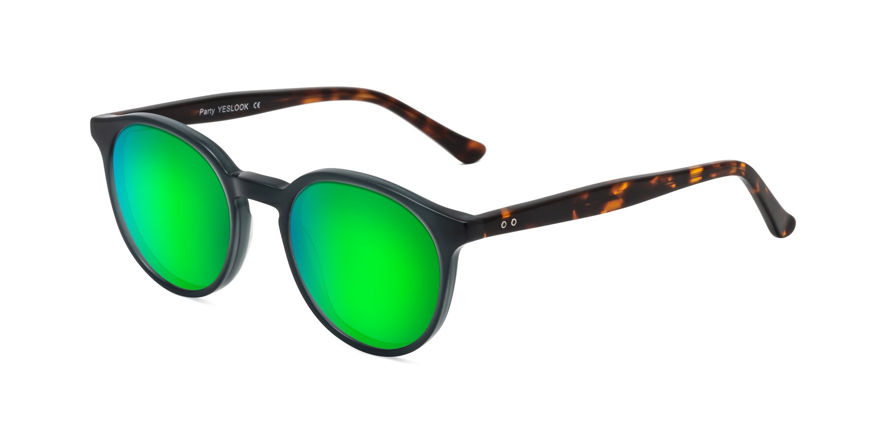 Angle of Party in Abyss Blue/Tortoise with Green Mirrored Lenses