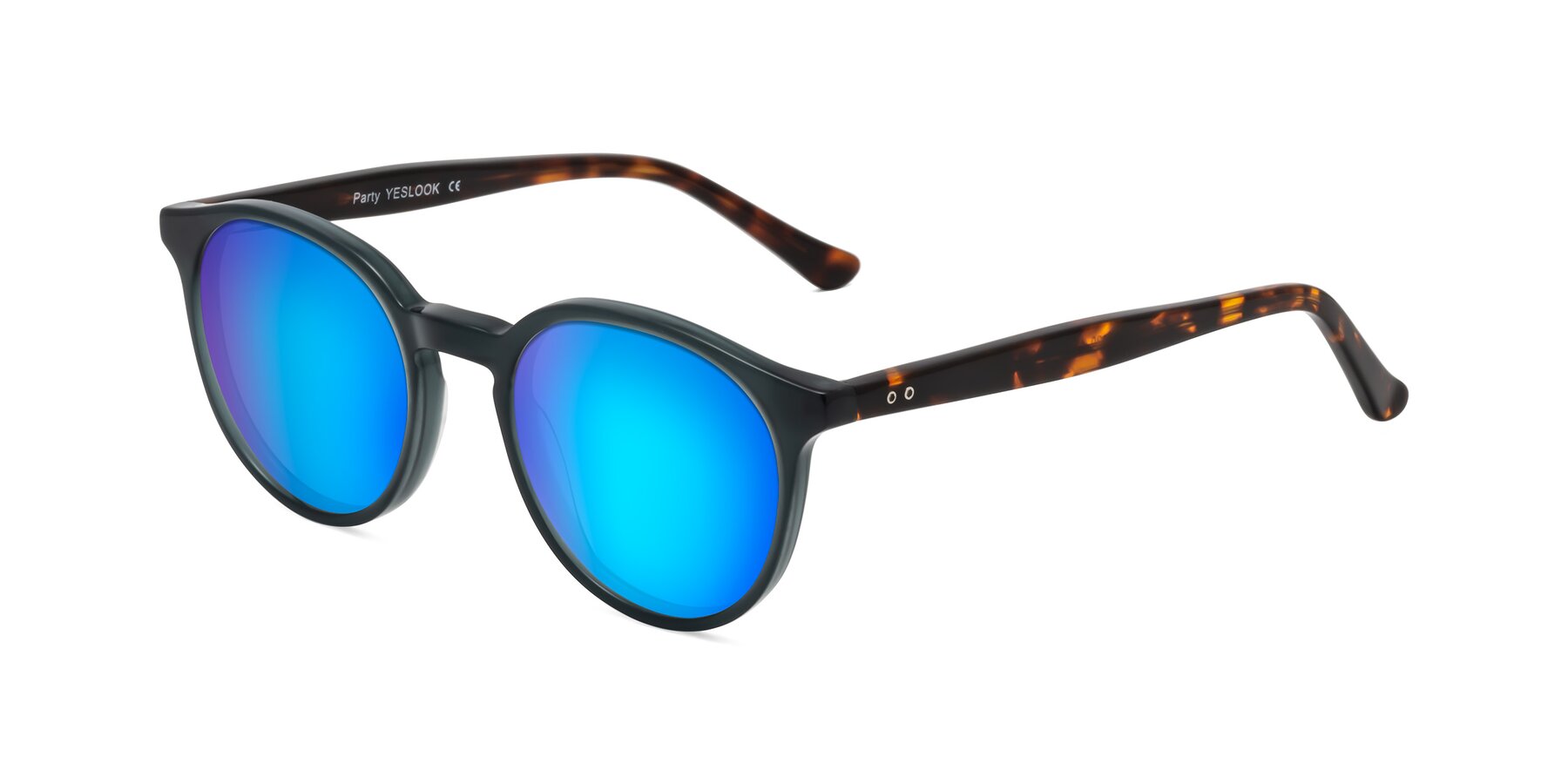 Angle of Party in Abyss Blue-Tortoise with Blue Mirrored Lenses