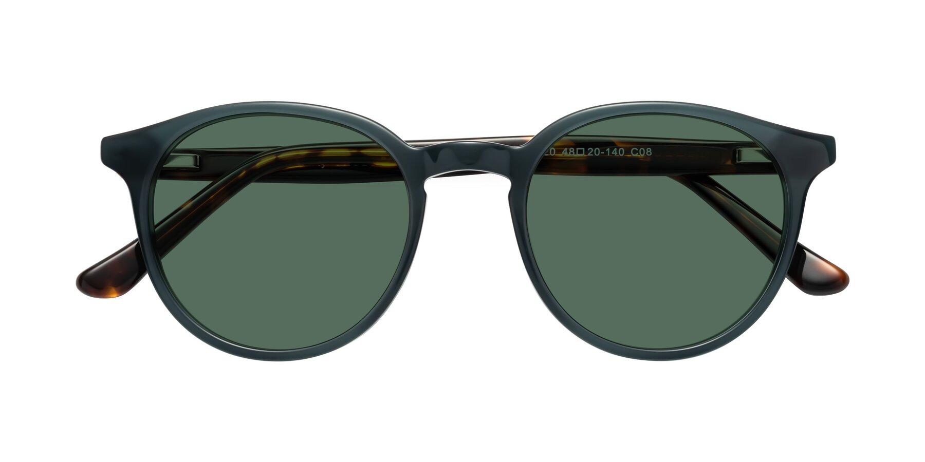 Folded Front of Party in Abyss Blue/Tortoise with Green Polarized Lenses