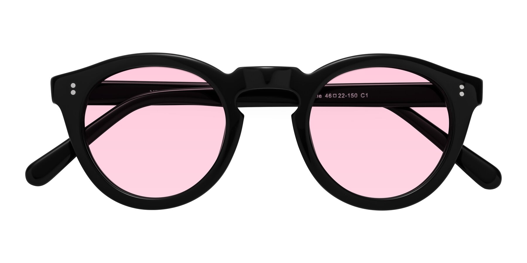 Folded Front of Annie in Black with Light Pink Tinted Lenses