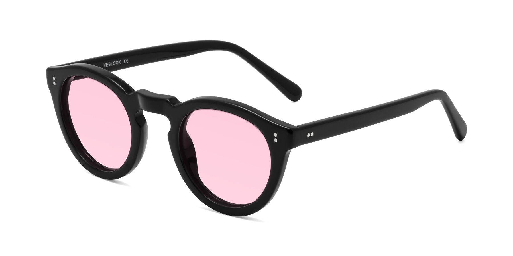 Angle of Annie in Black with Light Pink Tinted Lenses