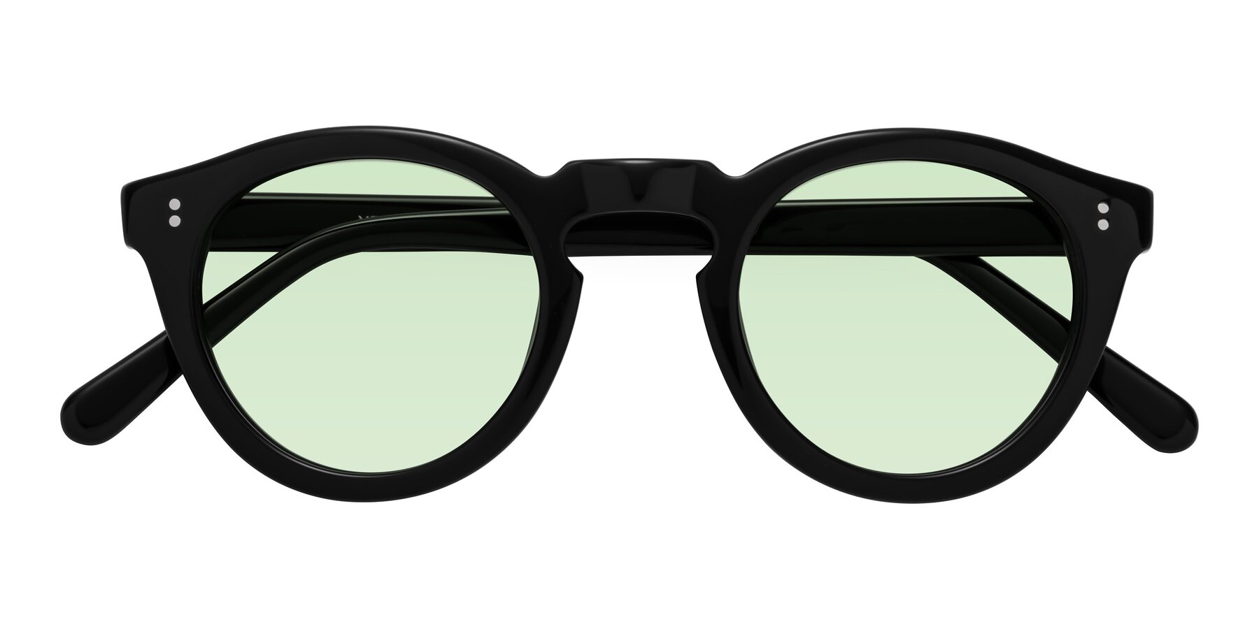 Folded Front of Annie in Black with Light Green Tinted Lenses