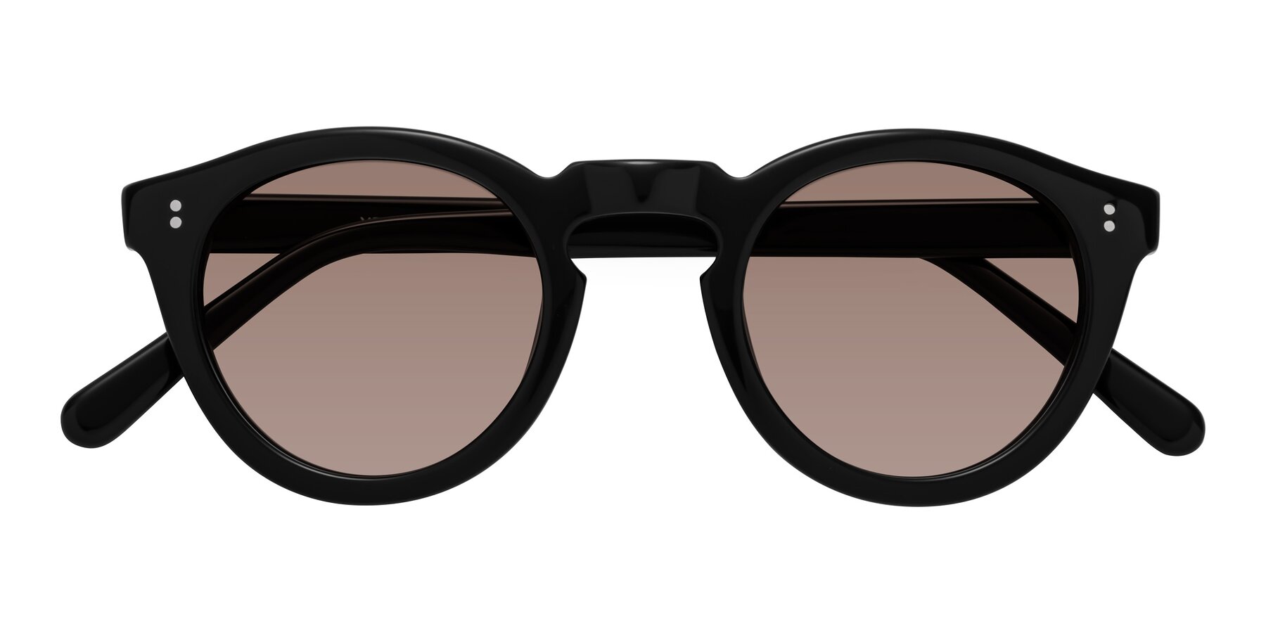 Folded Front of Annie in Black with Medium Brown Tinted Lenses