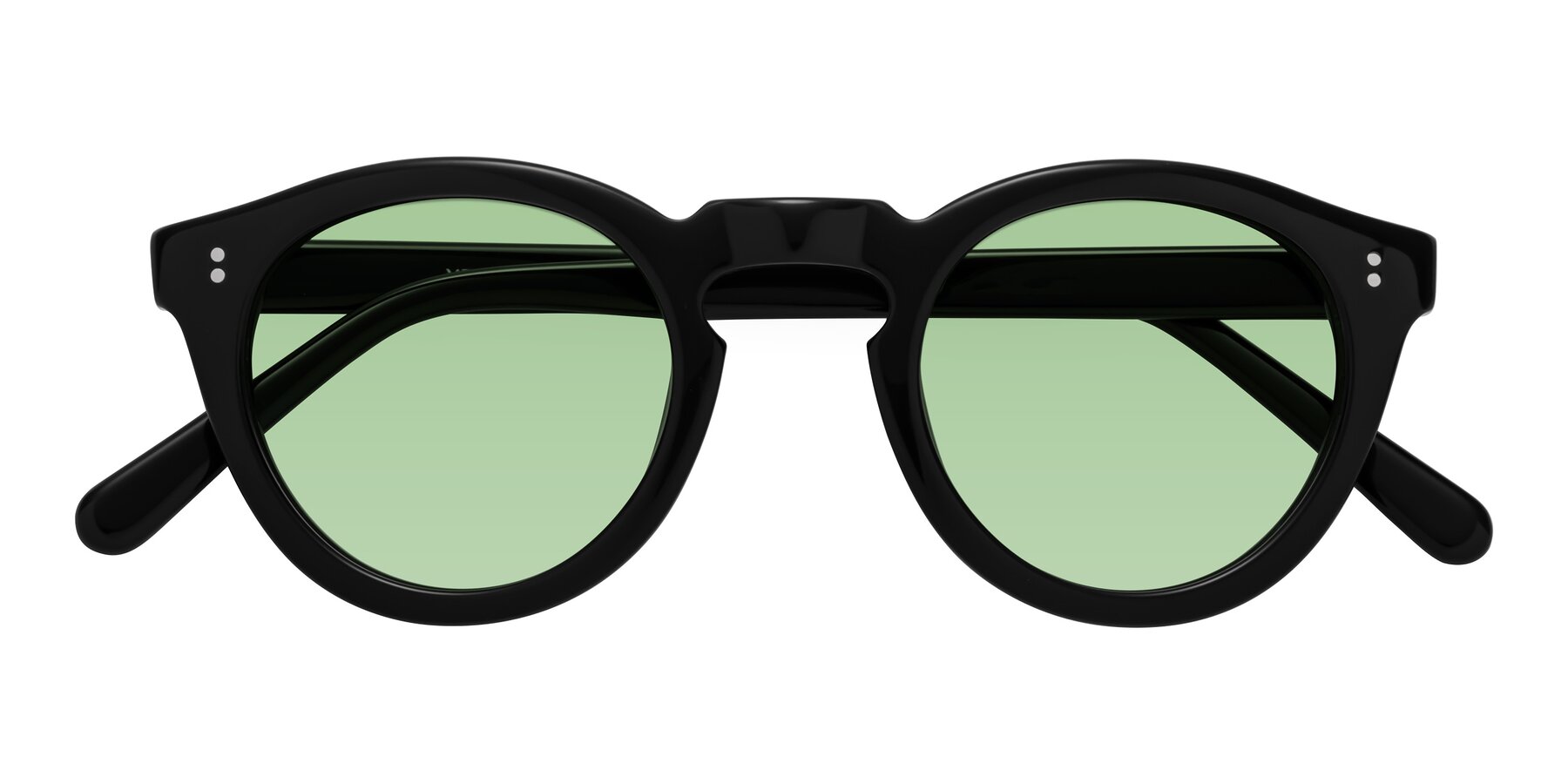 Folded Front of Annie in Black with Medium Green Tinted Lenses