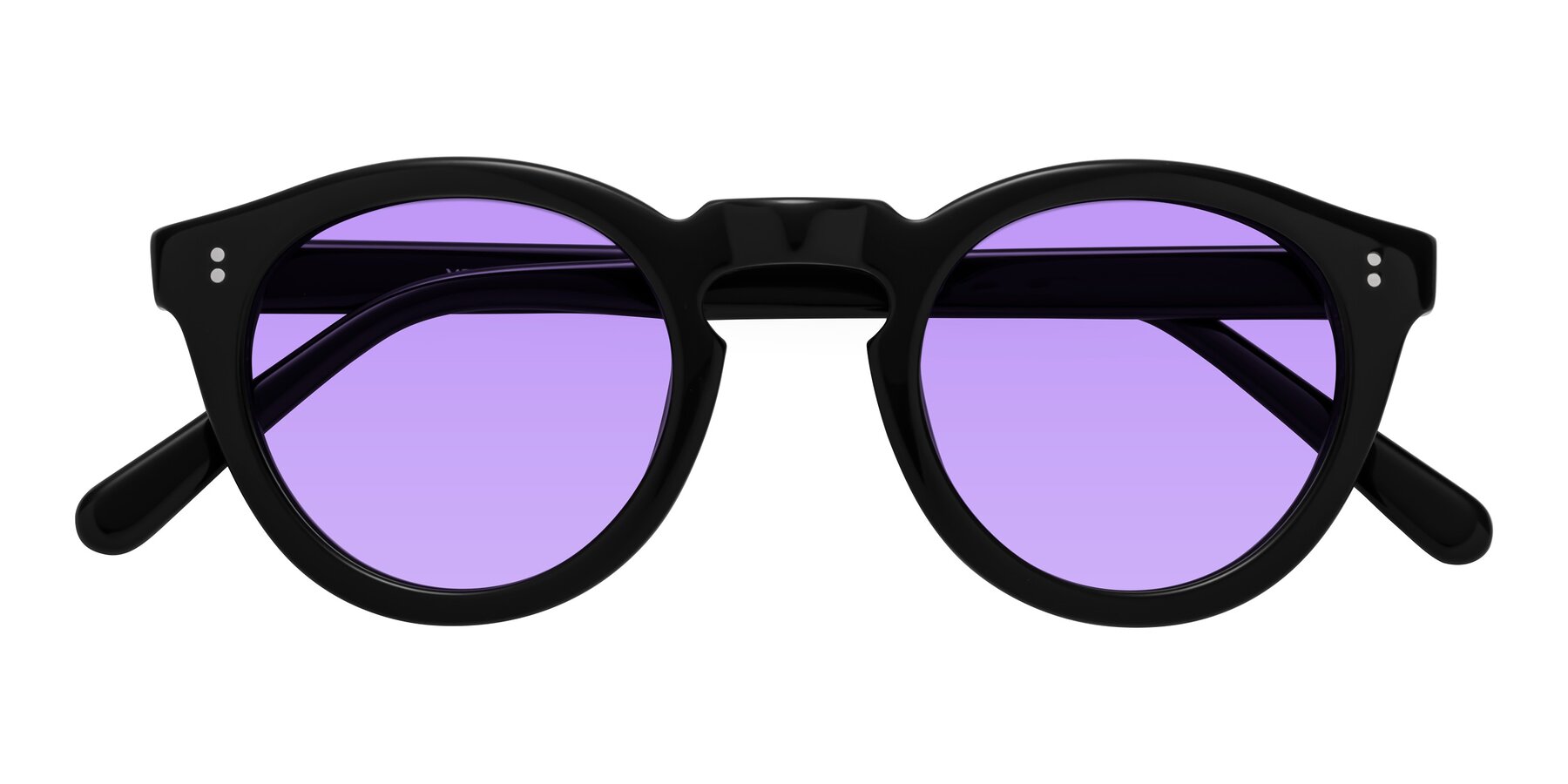 Folded Front of Annie in Black with Medium Purple Tinted Lenses