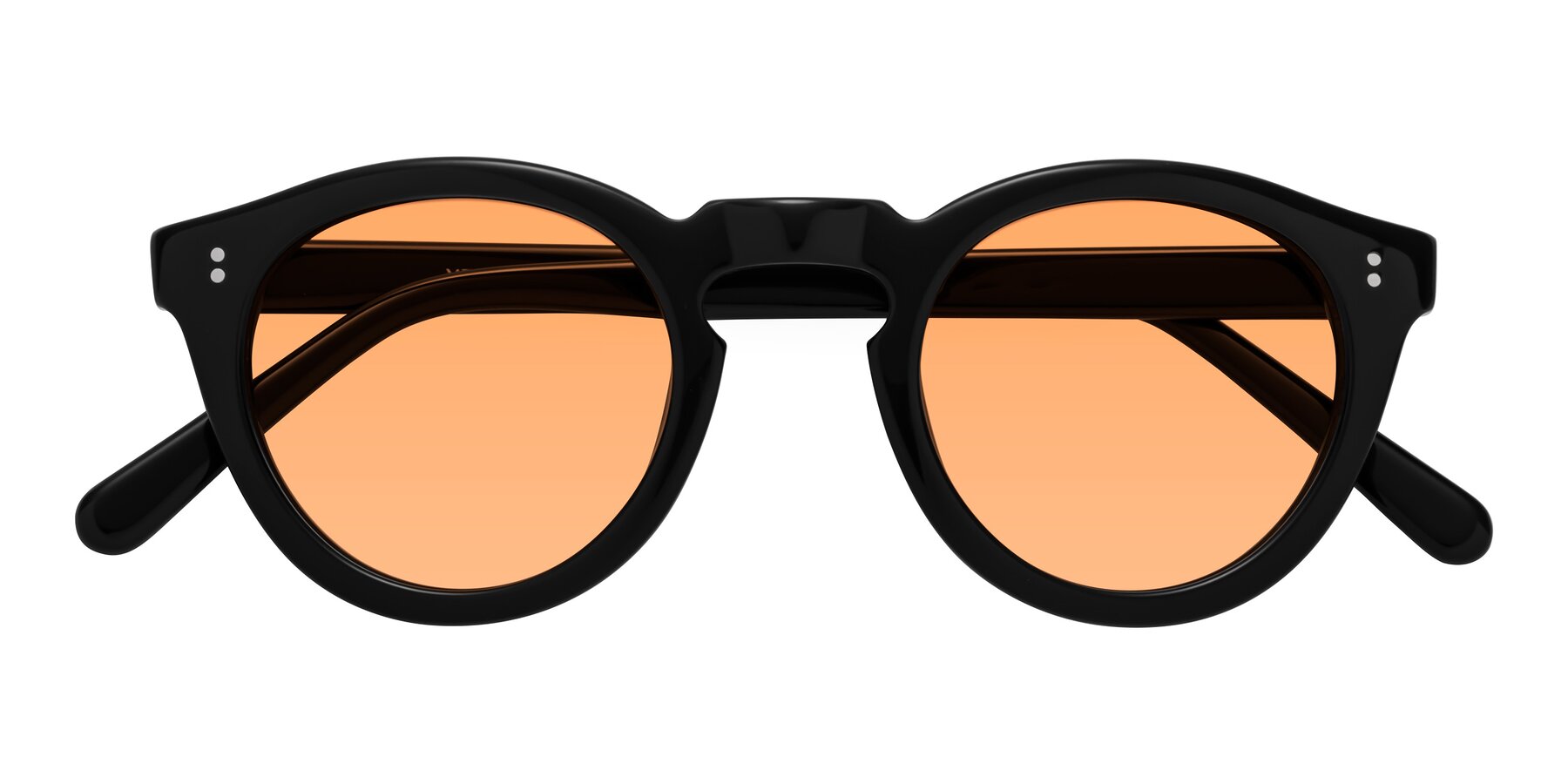 Folded Front of Annie in Black with Medium Orange Tinted Lenses