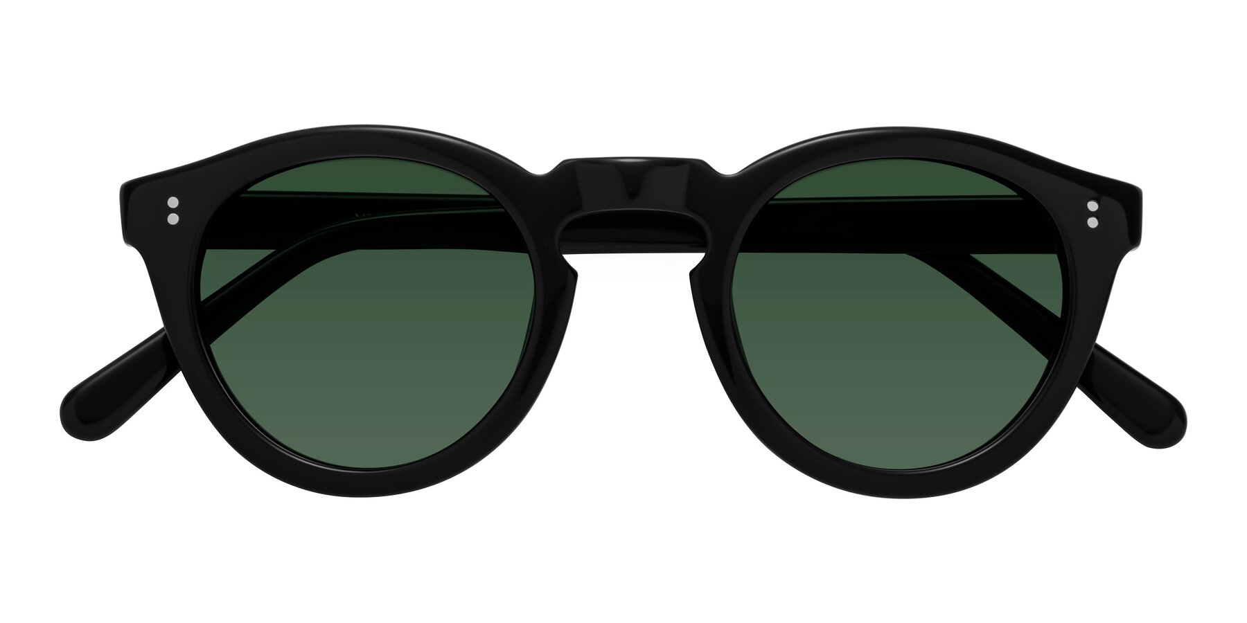 Folded Front of Annie in Black with Green Tinted Lenses