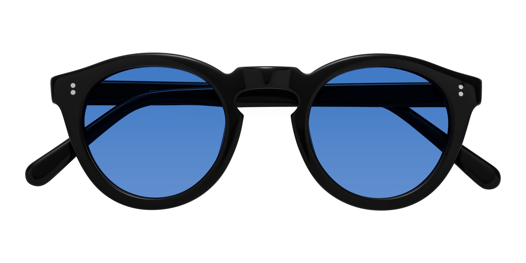 Folded Front of Annie in Black with Blue Tinted Lenses
