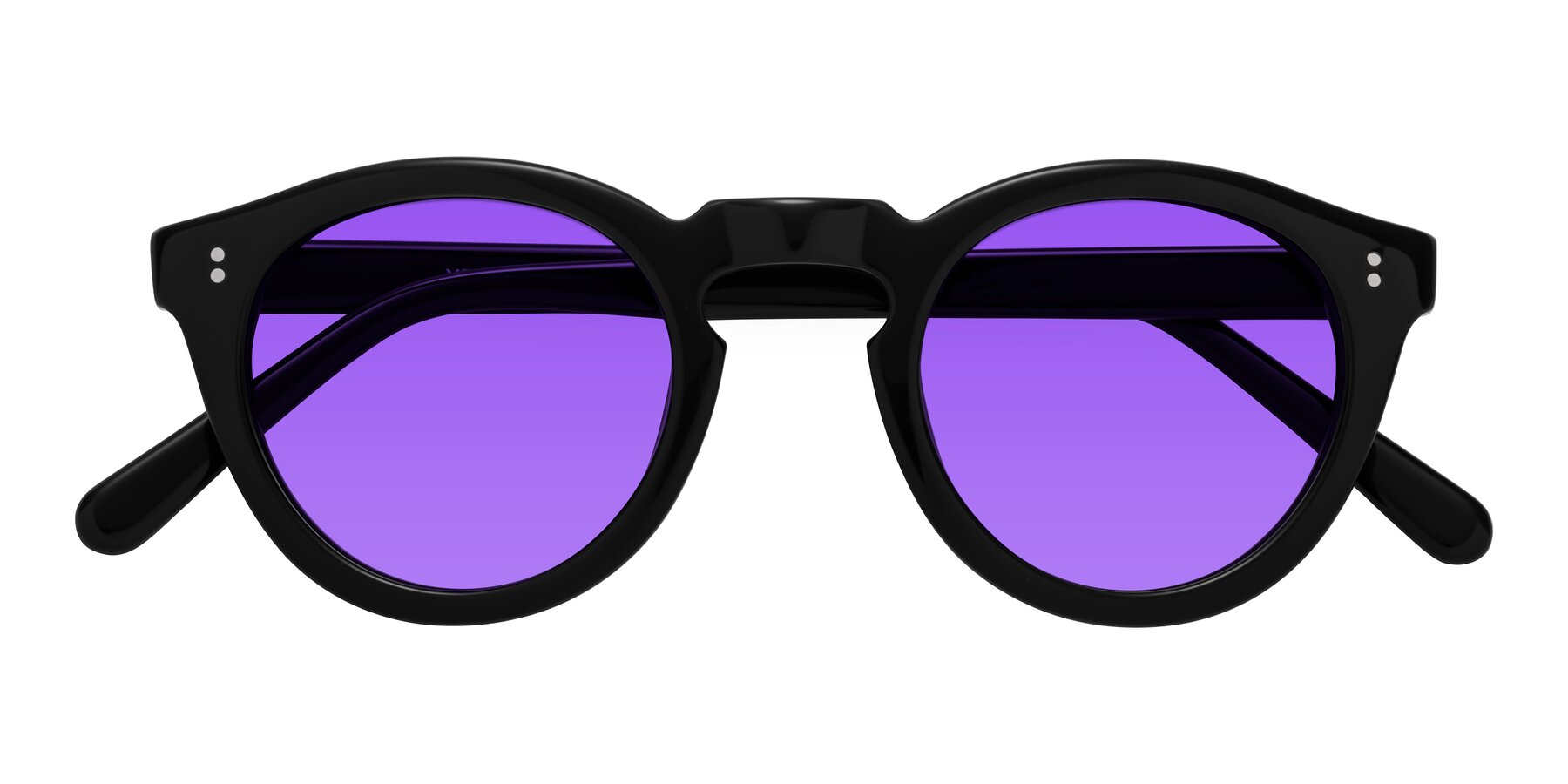 Folded Front of Annie in Black with Purple Tinted Lenses