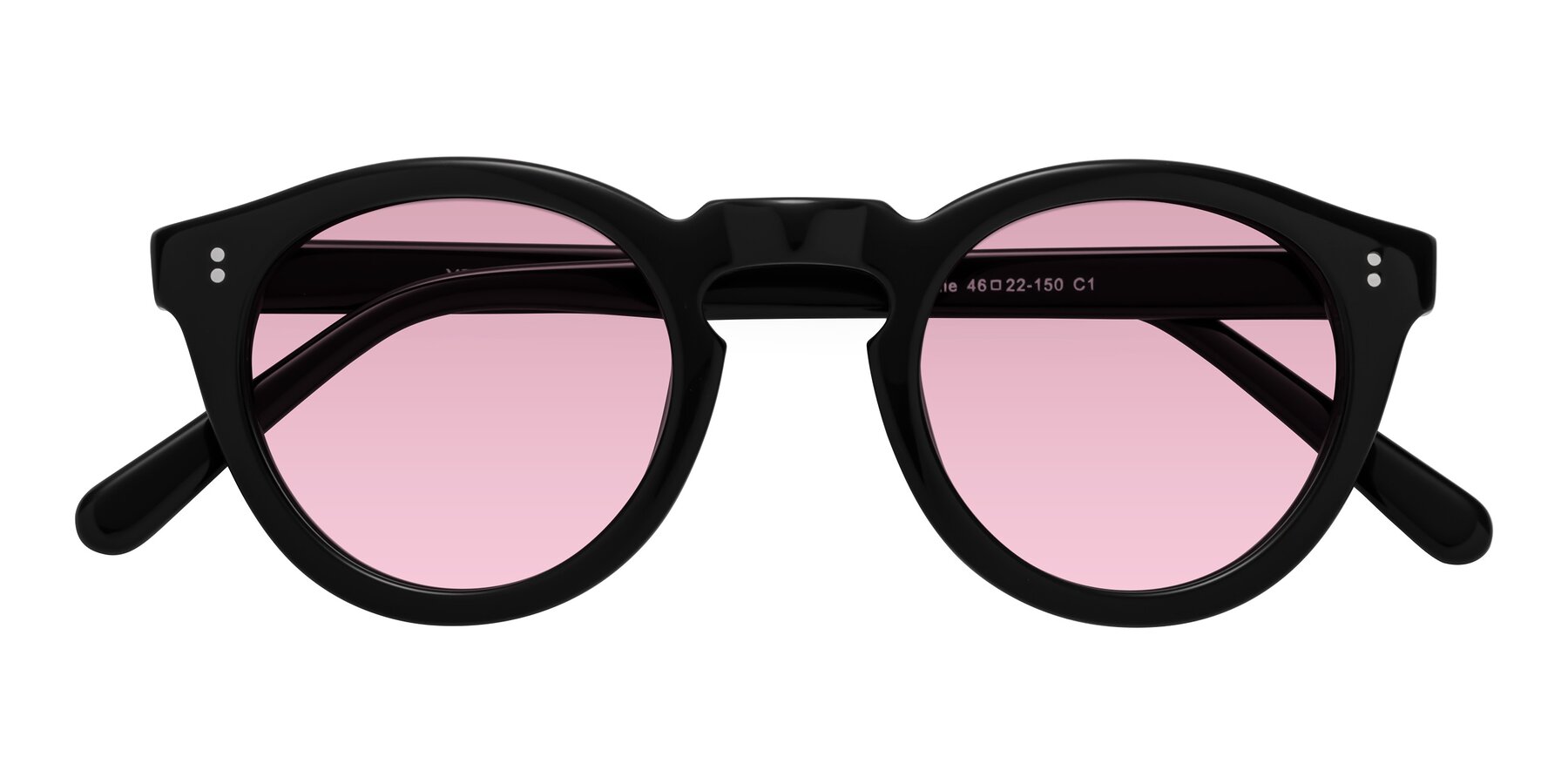 Folded Front of Annie in Black with Light Wine Tinted Lenses