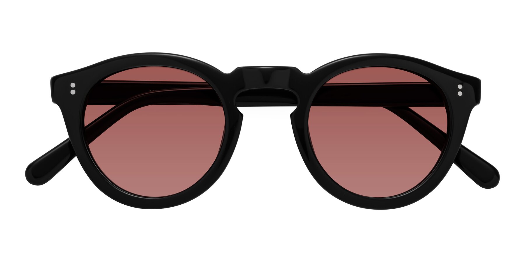 Folded Front of Annie in Black with Garnet Tinted Lenses