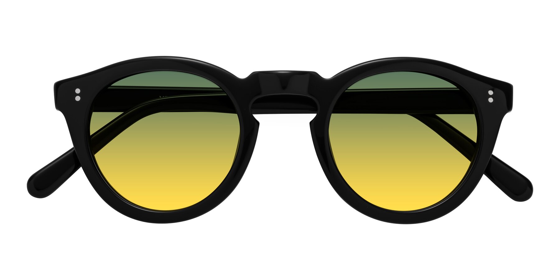Folded Front of Annie in Black with Green / Yellow Gradient Lenses