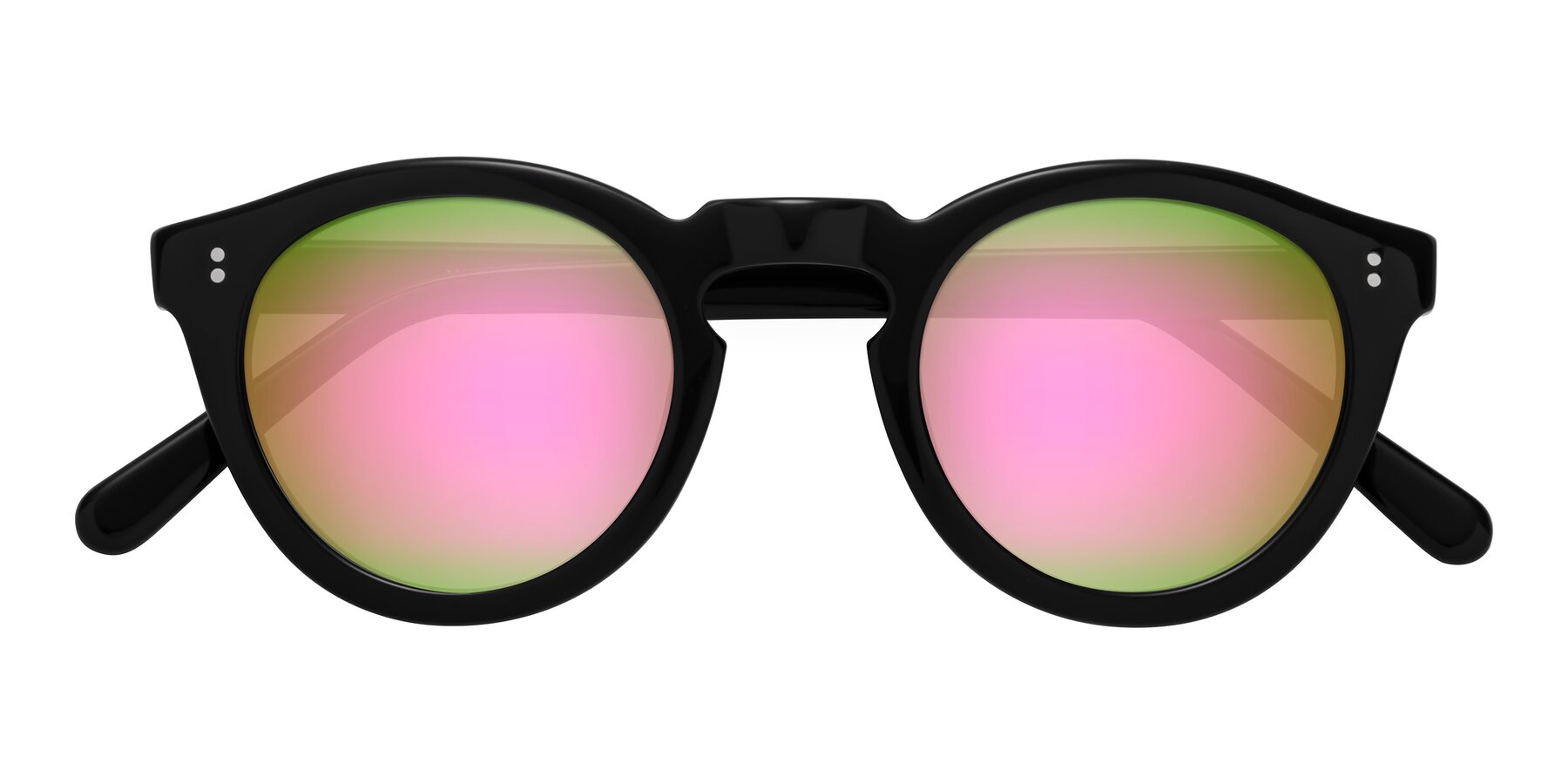 Folded Front of Annie in Black with Pink Mirrored Lenses