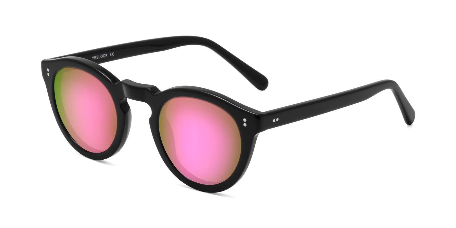 Angle of Annie in Black with Pink Mirrored Lenses