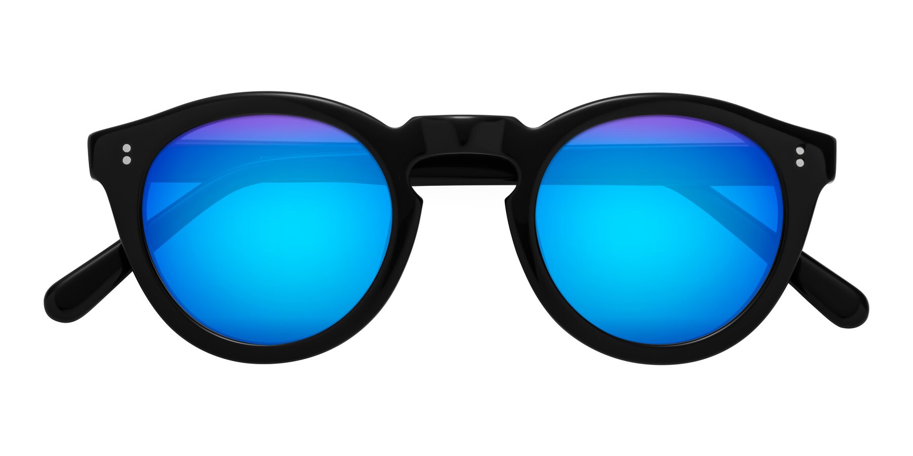 Folded Front of Annie in Black with Blue Mirrored Lenses