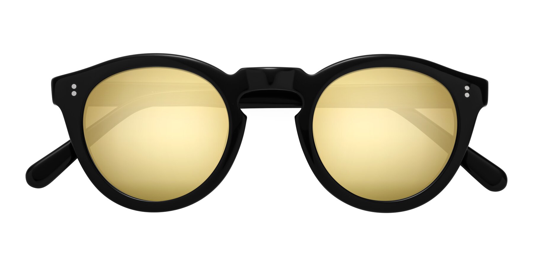 Folded Front of Annie in Black with Gold Mirrored Lenses