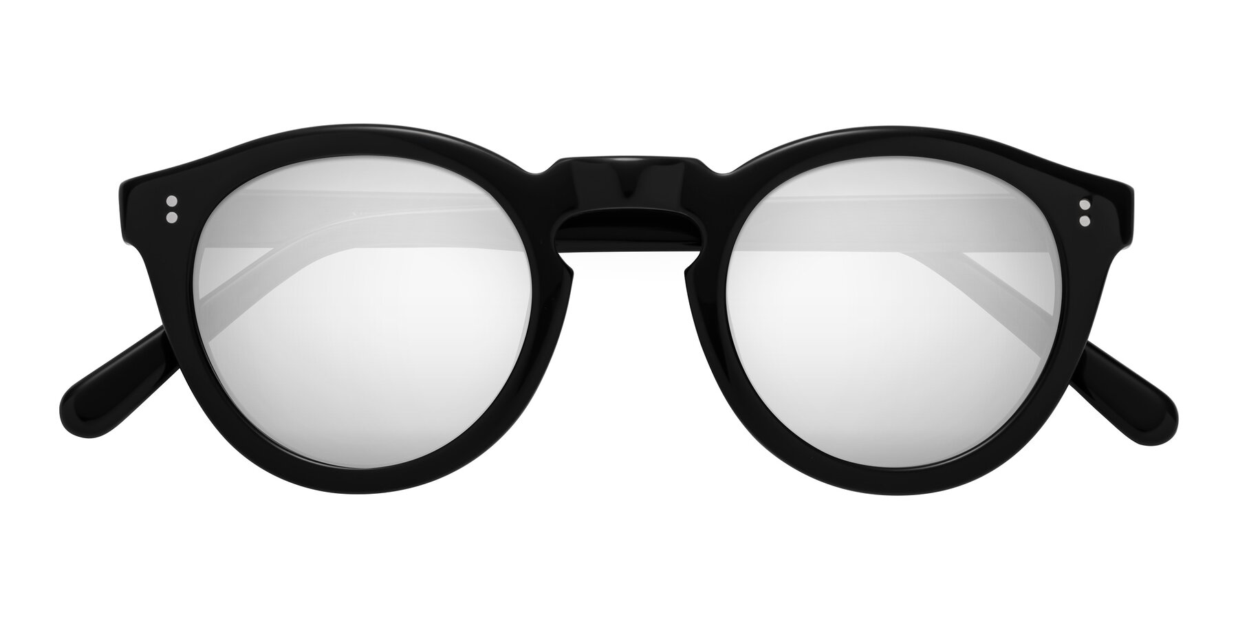 Folded Front of Annie in Black with Silver Mirrored Lenses