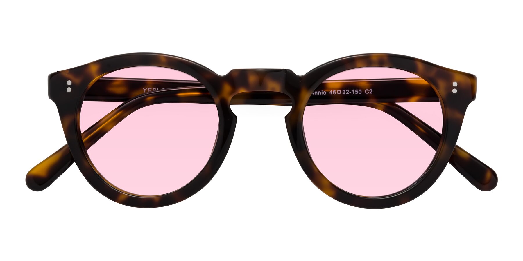 Folded Front of Annie in Tortoise with Light Pink Tinted Lenses