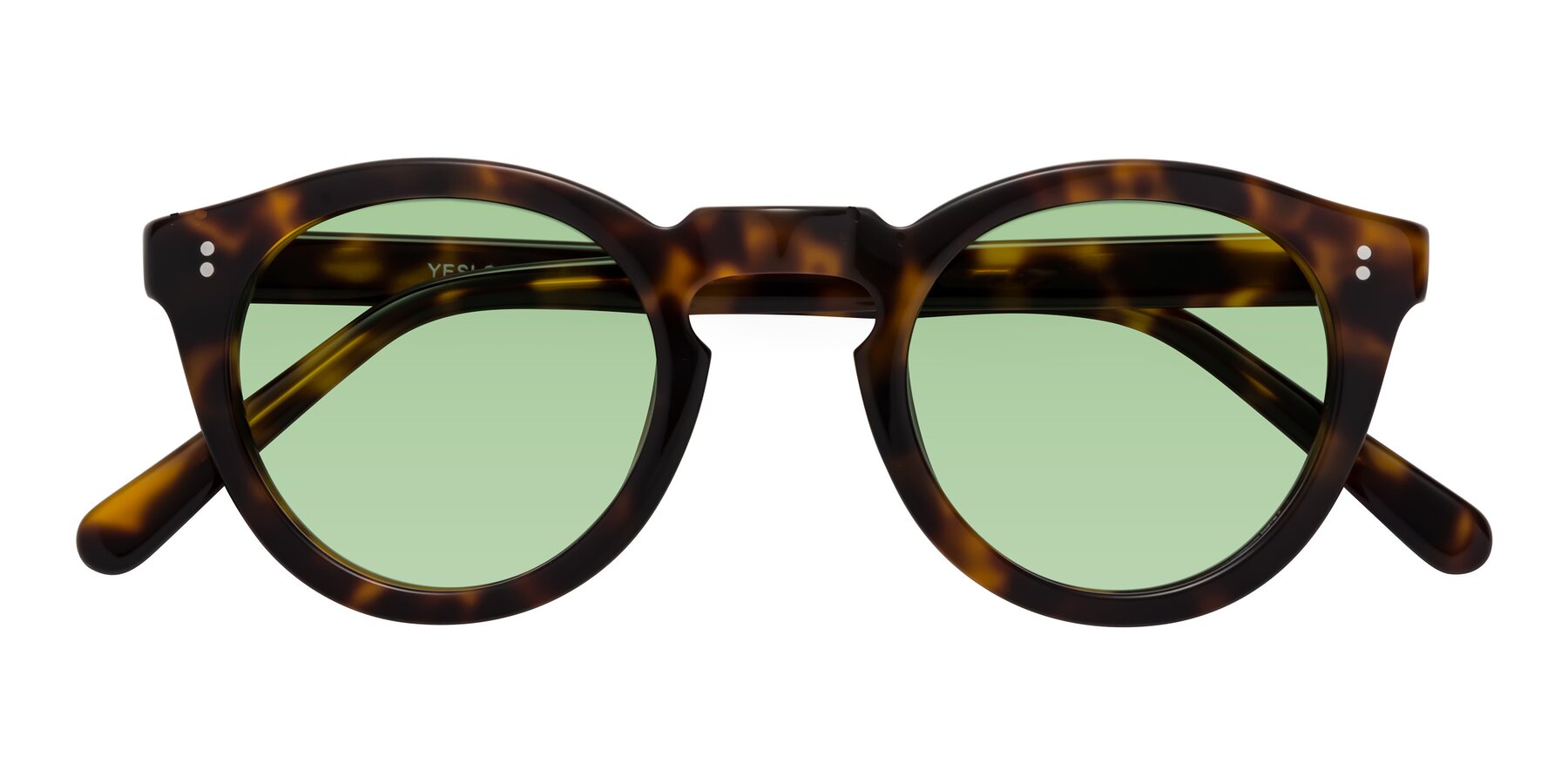 Folded Front of Annie in Tortoise with Medium Green Tinted Lenses