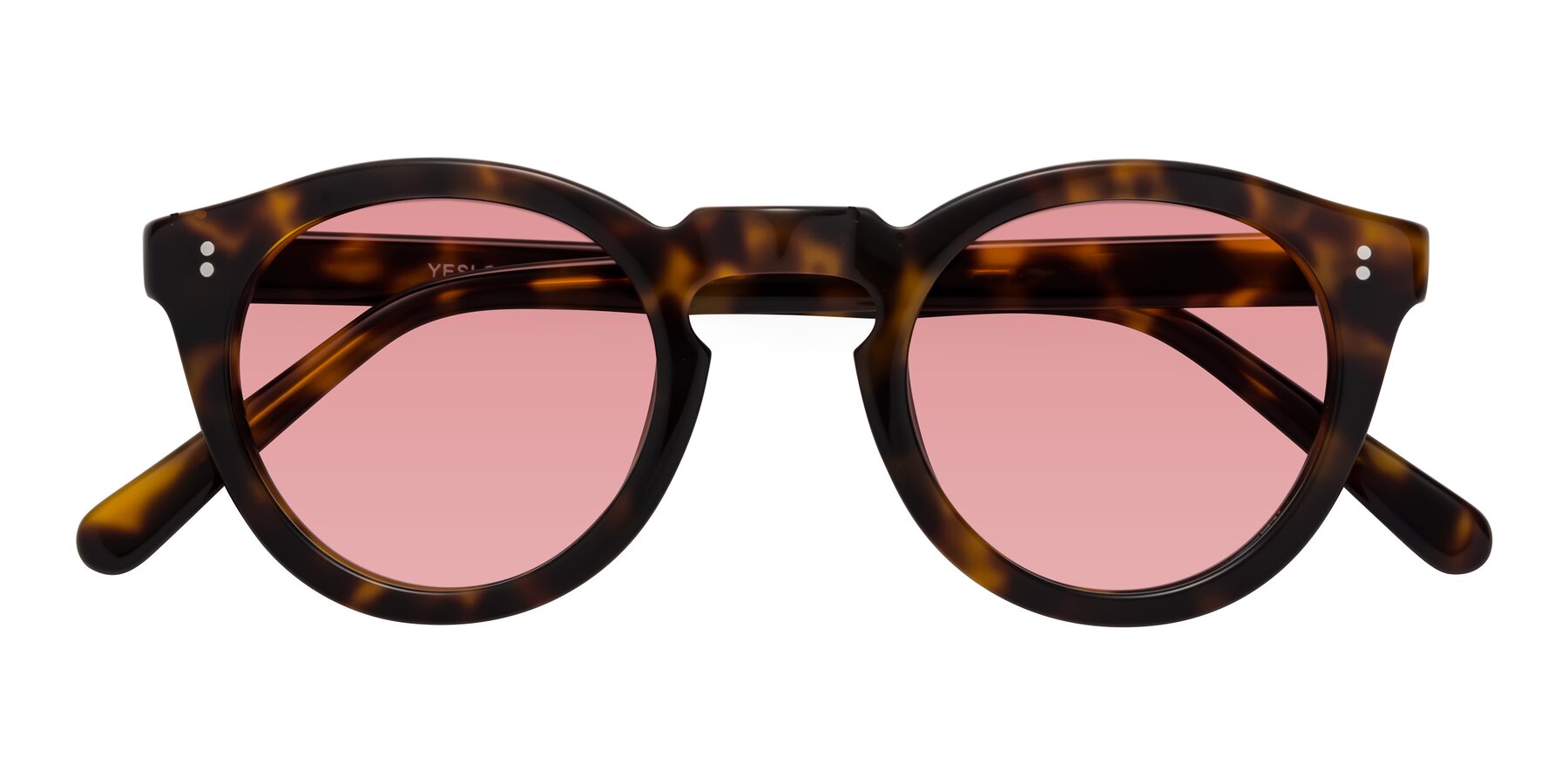 Folded Front of Annie in Tortoise with Medium Garnet Tinted Lenses